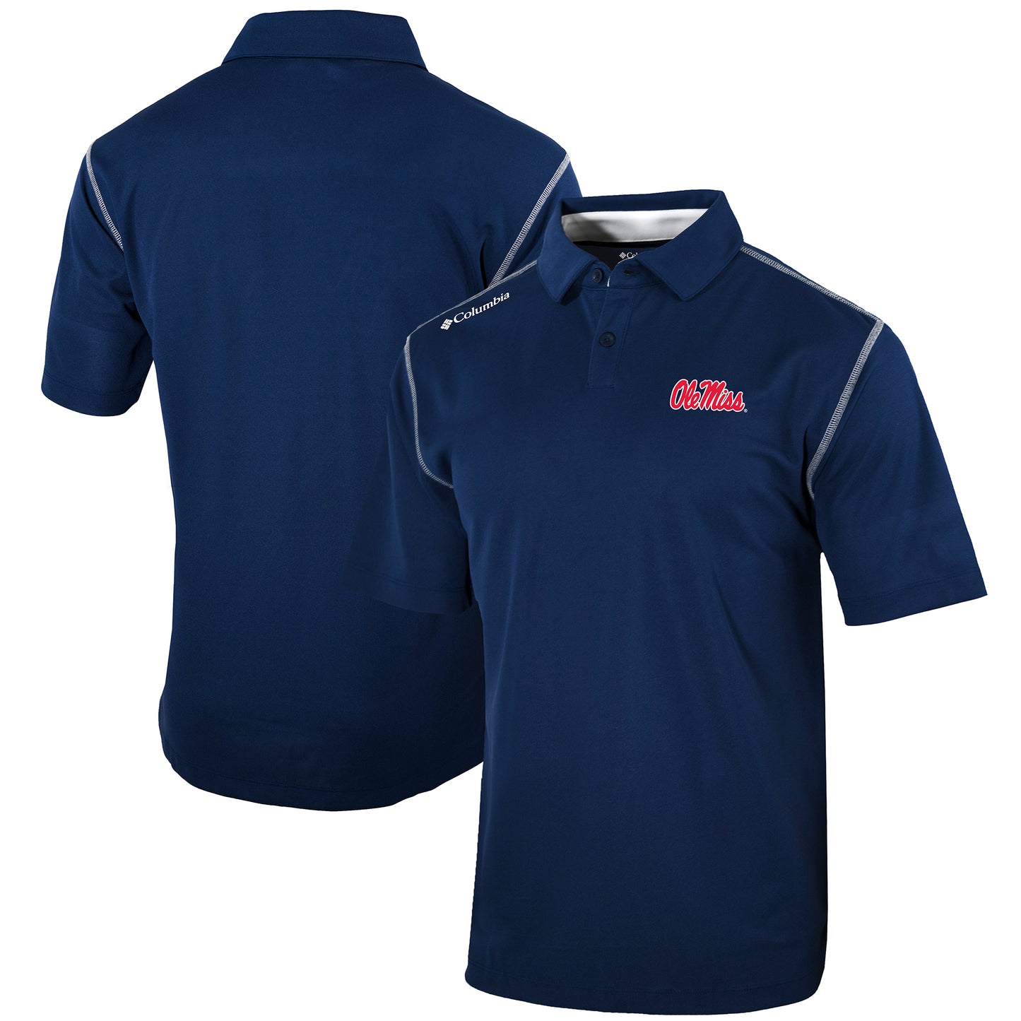 Men's Columbia Navy Ole Miss Rebels Omni-Wick Shotgun Polo