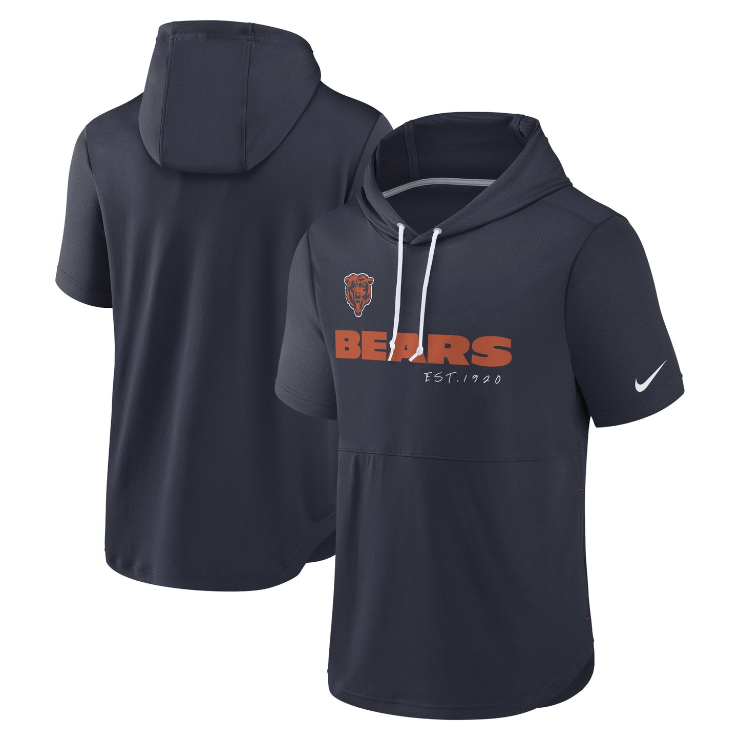 Men's Nike Navy Chicago Bears Short Sleeve Pullover Hoodie