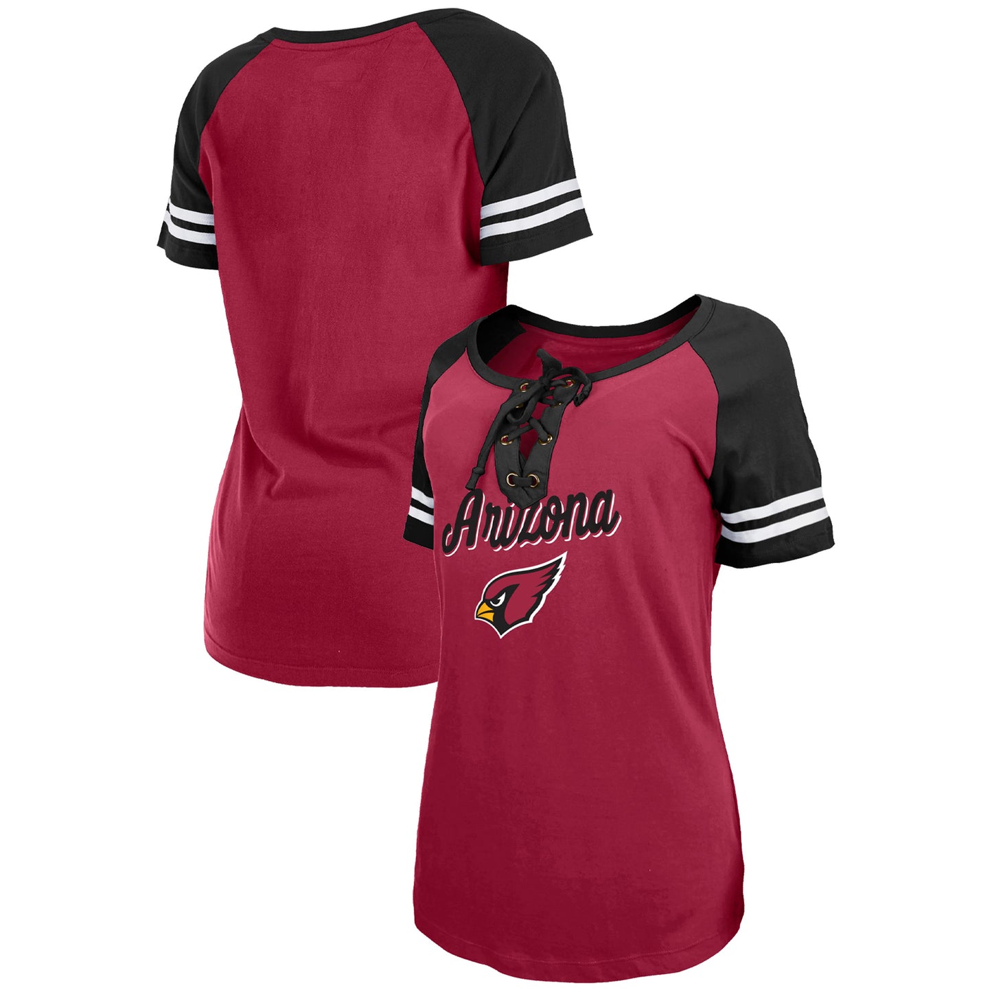 Women's New Era Cardinal/Black Arizona Cardinals Lightweight Lace-Up Raglan T-Shirt