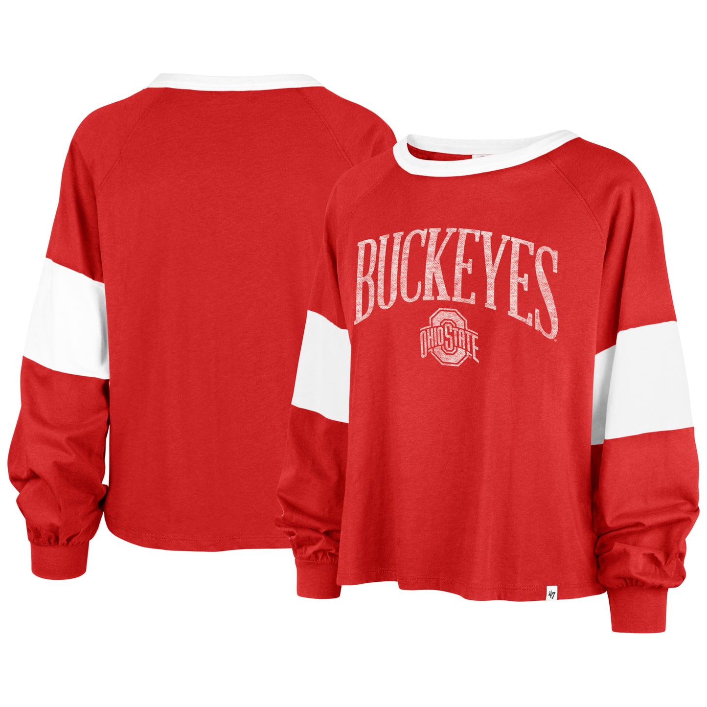 Women's '47 Scarlet Ohio State Buckeyes Upside Rhea Raglan Long Sleeve T-Shirt