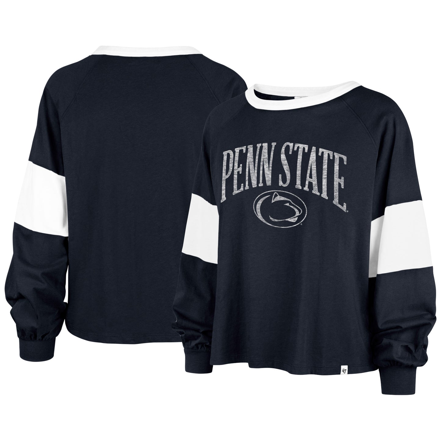 Women's '47 Navy Penn State Nittany Lions Upside Rhea Raglan Long Sleeve T-Shirt