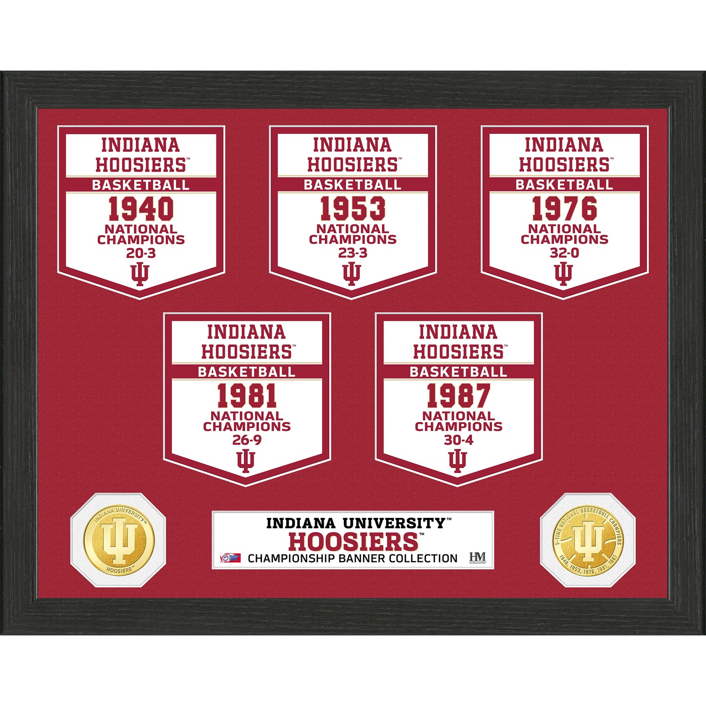 Highland Mint Indiana Hoosiers 5-Time Basketball National Champions 12'' x 15'' Bronze Coin Banner Collection