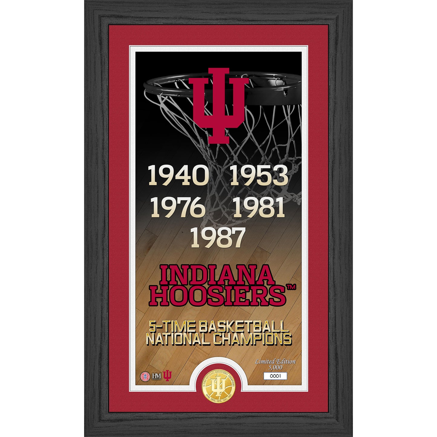 Highland Mint Indiana Hoosiers 5-Time Basketball National Champions 12'' x 20'' Legacy Bronze Coin Photo Mint