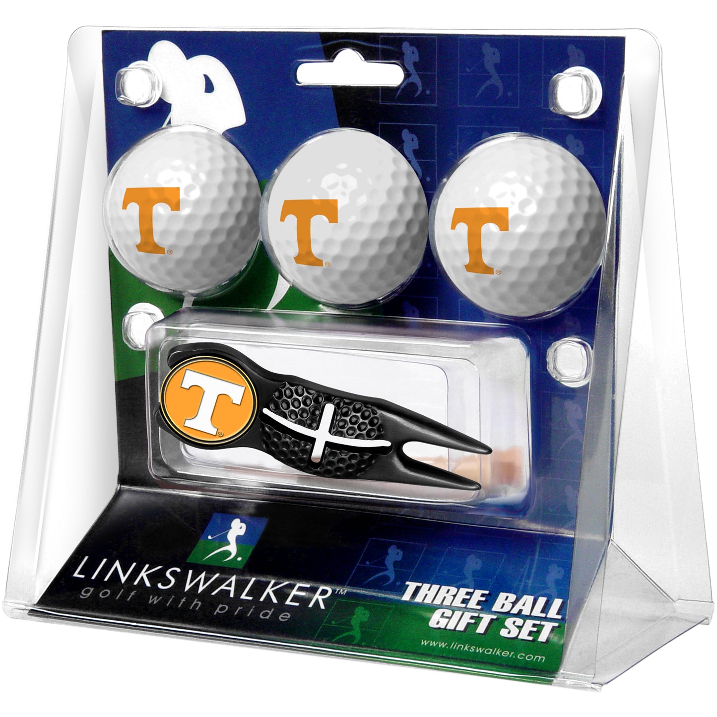 Tennessee Volunteers 3-Pack Golf Ball Gift Set with Black Crosshair Divot Tool