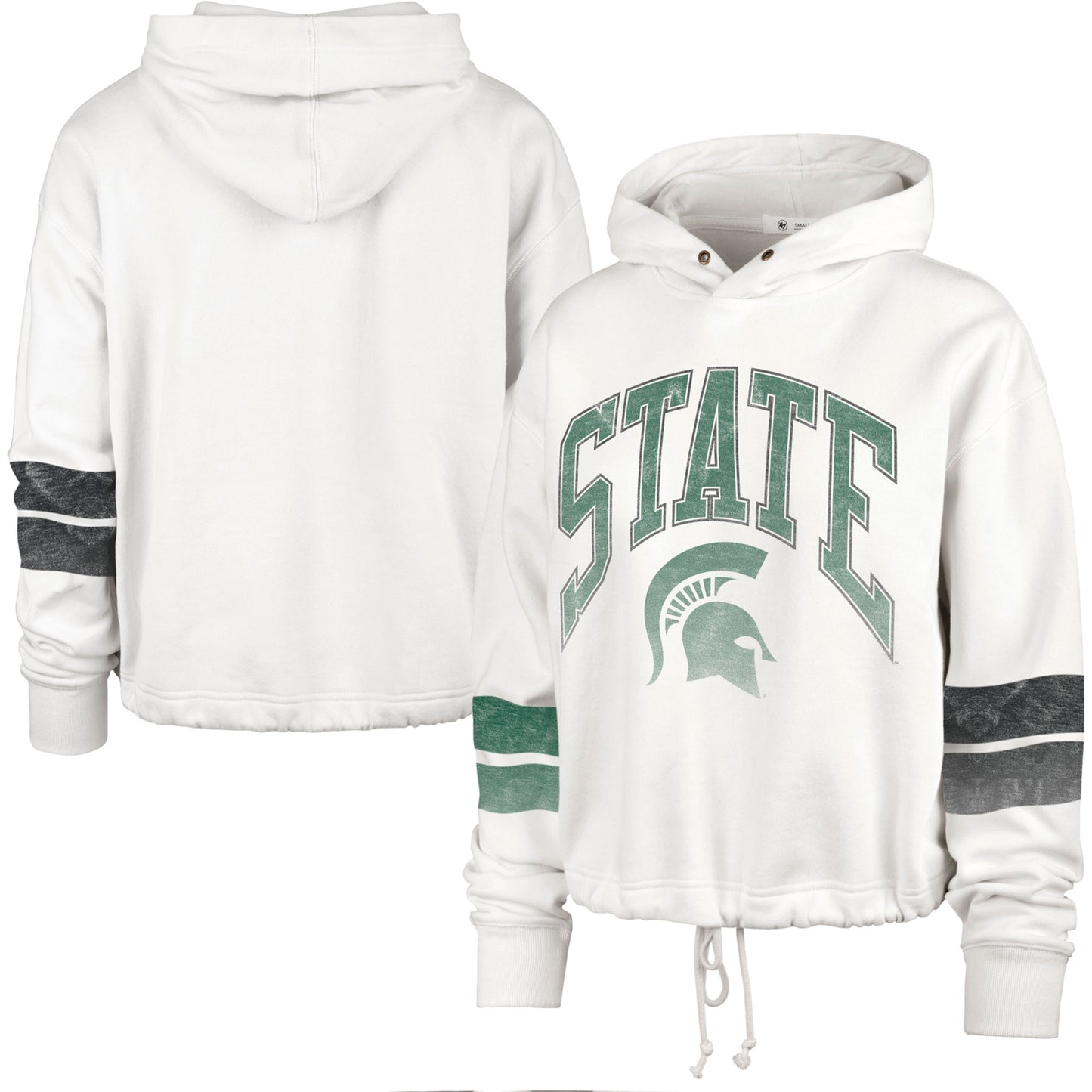 Women's '47 Cream Michigan State Spartans Harper Adjustable Cropped Pullover Hoodie