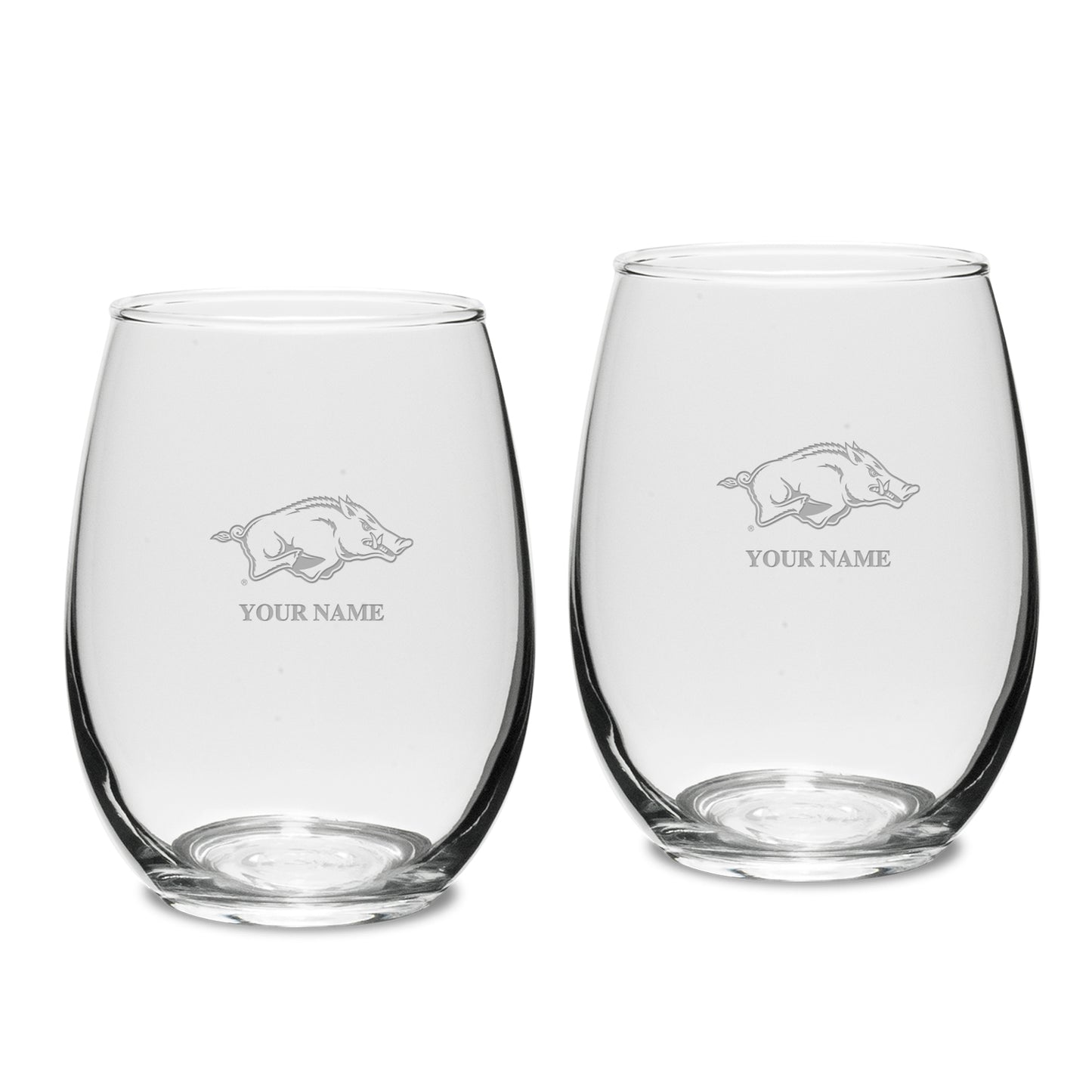 Arkansas Razorbacks Personalized 15oz. 2-Piece Stemless Wine Glass Set