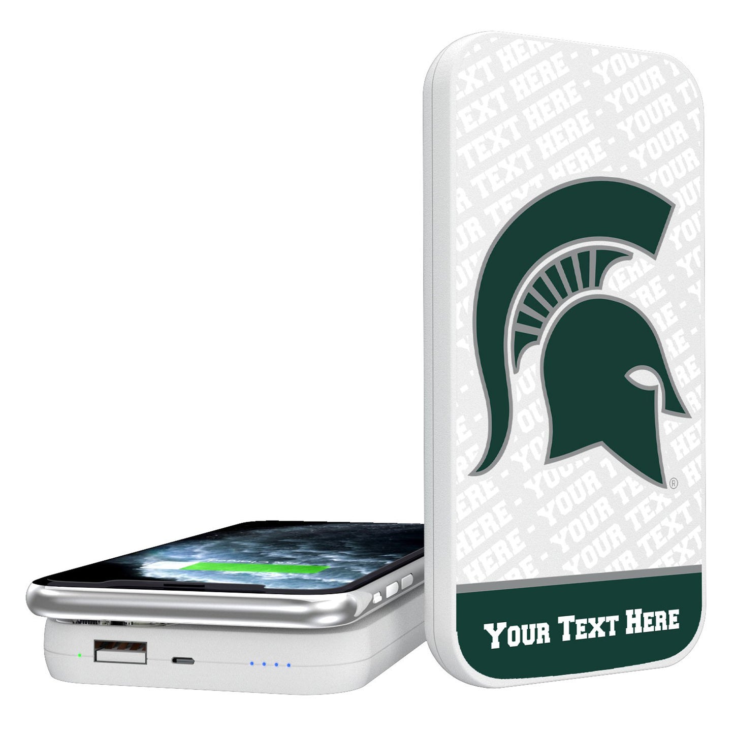 Michigan State Spartans Personalized 5000 mAh Repeat Design Wireless Powerbank