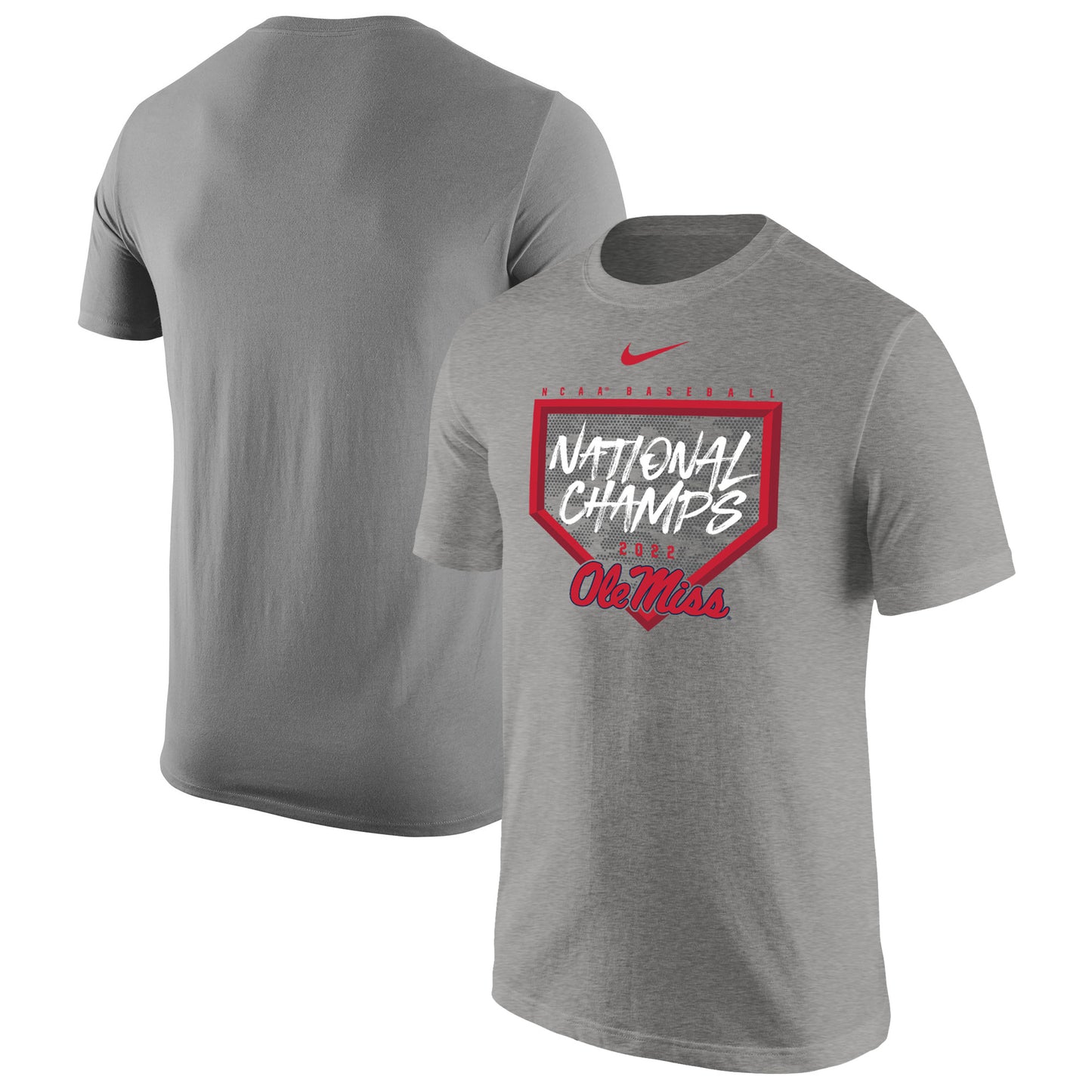 Men's Nike Heathered Gray Ole Miss Rebels 2022 NCAA Men's Baseball College World Series Champions T-Shirt