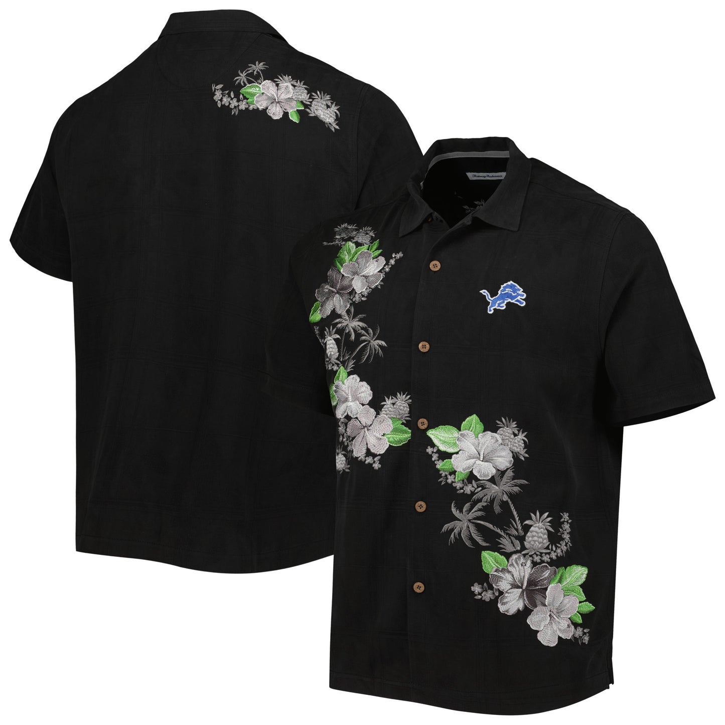 Men's Tommy Bahama Black Detroit Lions Sport Azule Oasis Camp Button-Up Shirt