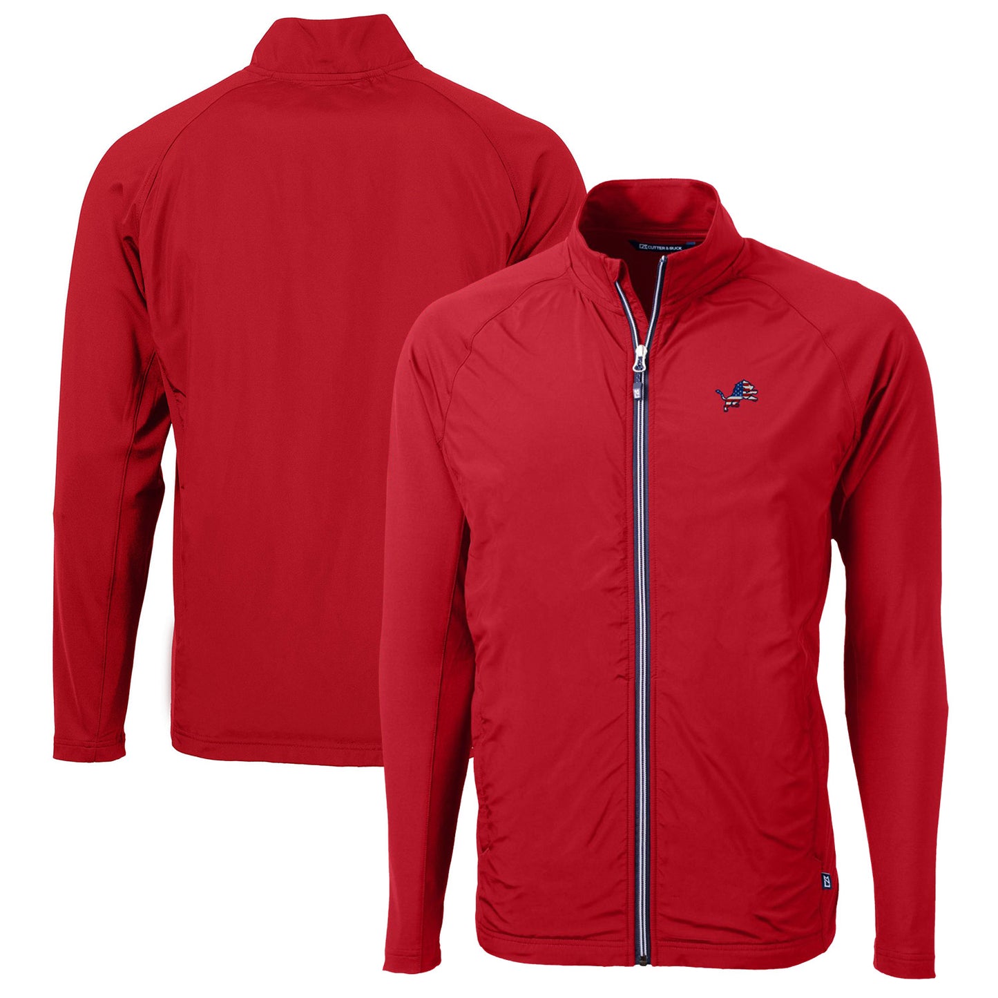 Men's Cutter & Buck Red Detroit Lions Adapt Eco Knit Full-Zip Jacket
