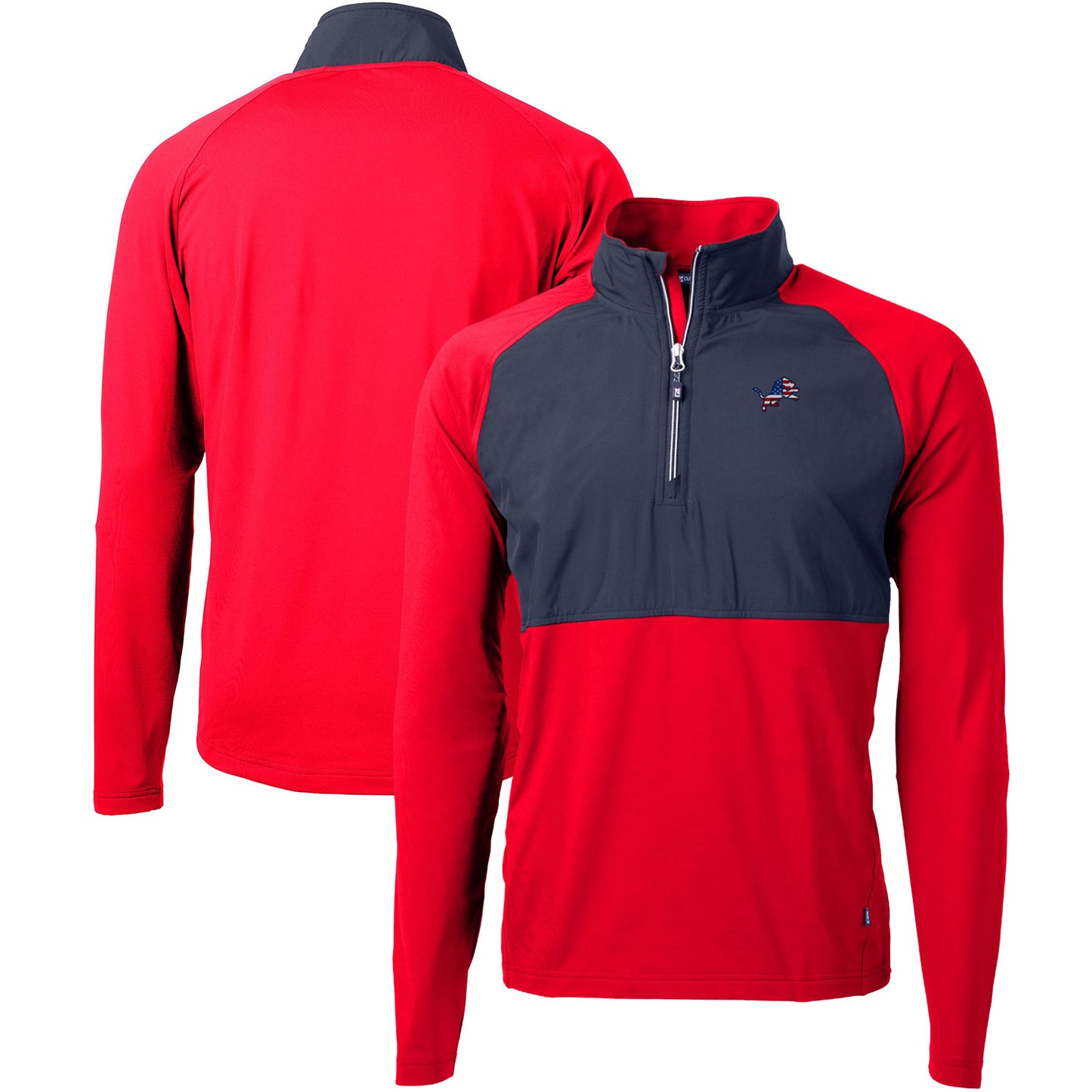Men's Cutter & Buck Red Detroit Lions Adapt Eco Knit Hybrid Recycled Quarter-Zip Pullover Top