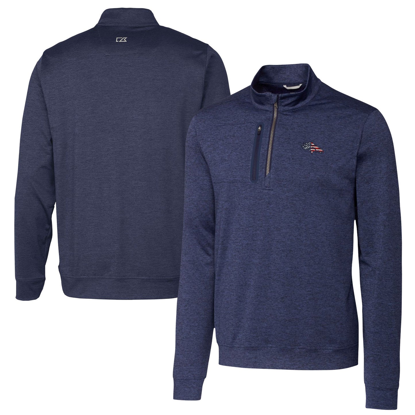 Men's Cutter & Buck Heathered Navy Denver Broncos Stealth Quarter-Zip Pullover Top