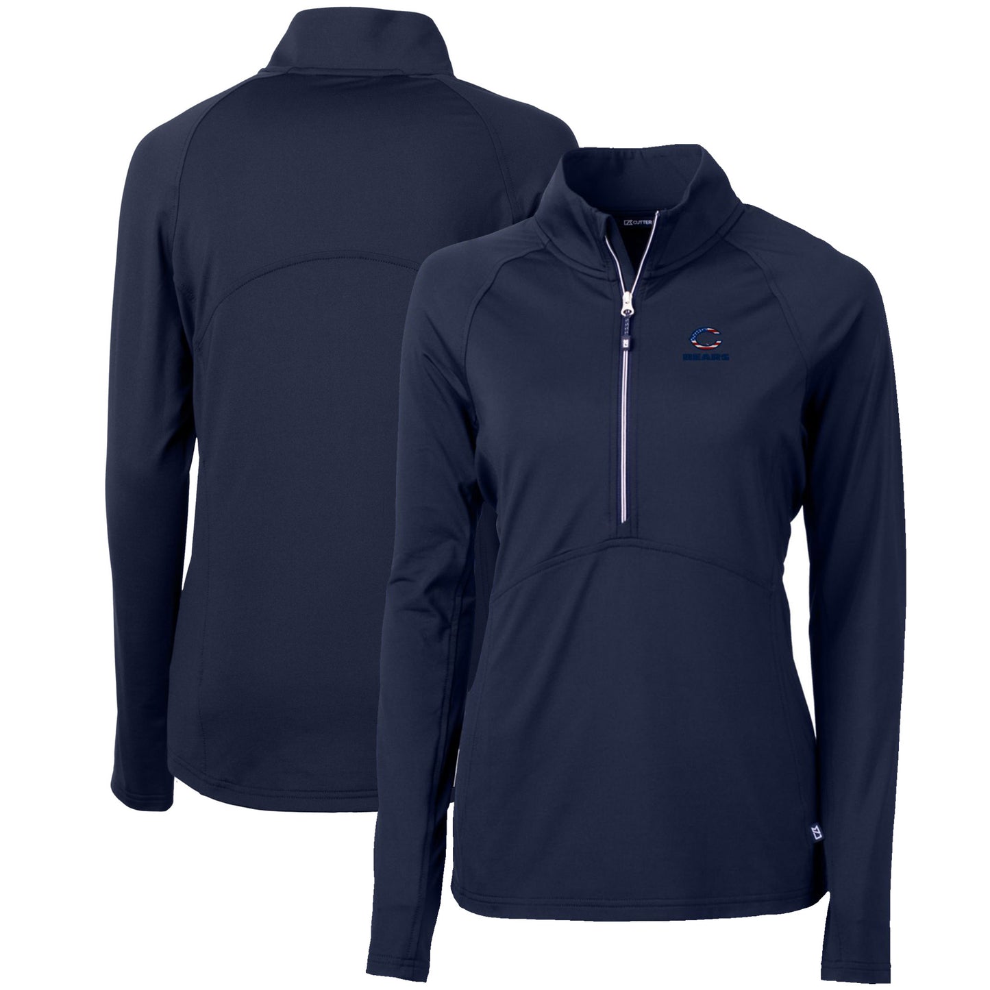 Women's Cutter & Buck Navy Chicago Bears Adapt Eco Knit Stretch Recycled Half-Zip Pullover Top