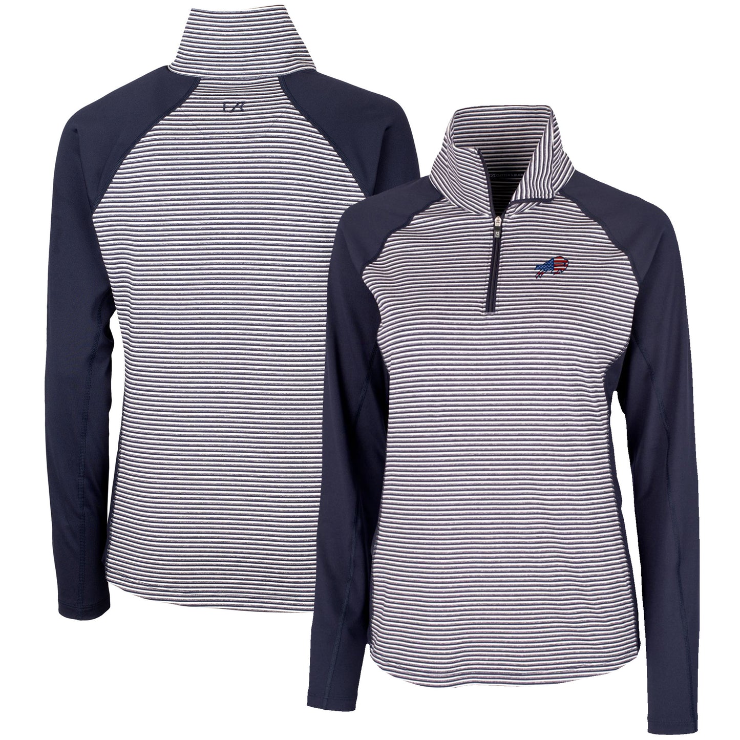 Women's Cutter & Buck Navy Buffalo Bills Forge Tonal Half-Zip Top