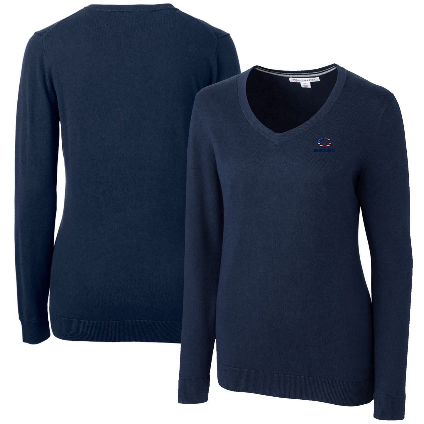 Women's Cutter & Buck Navy Chicago Bears Lakemont Tri-Blend V-Neck Sweater