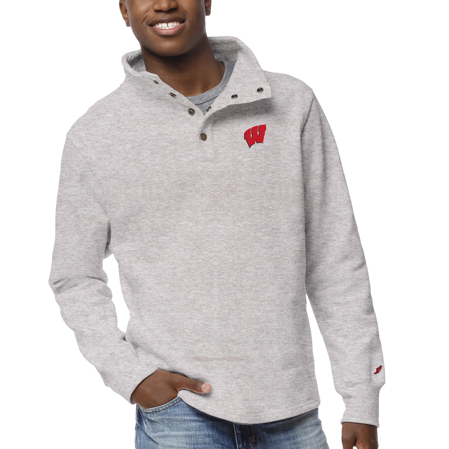 Men's League Collegiate Wear Ash Wisconsin Badgers 1636 Fleece Quarter Snap Up Pullover Sweatshirt