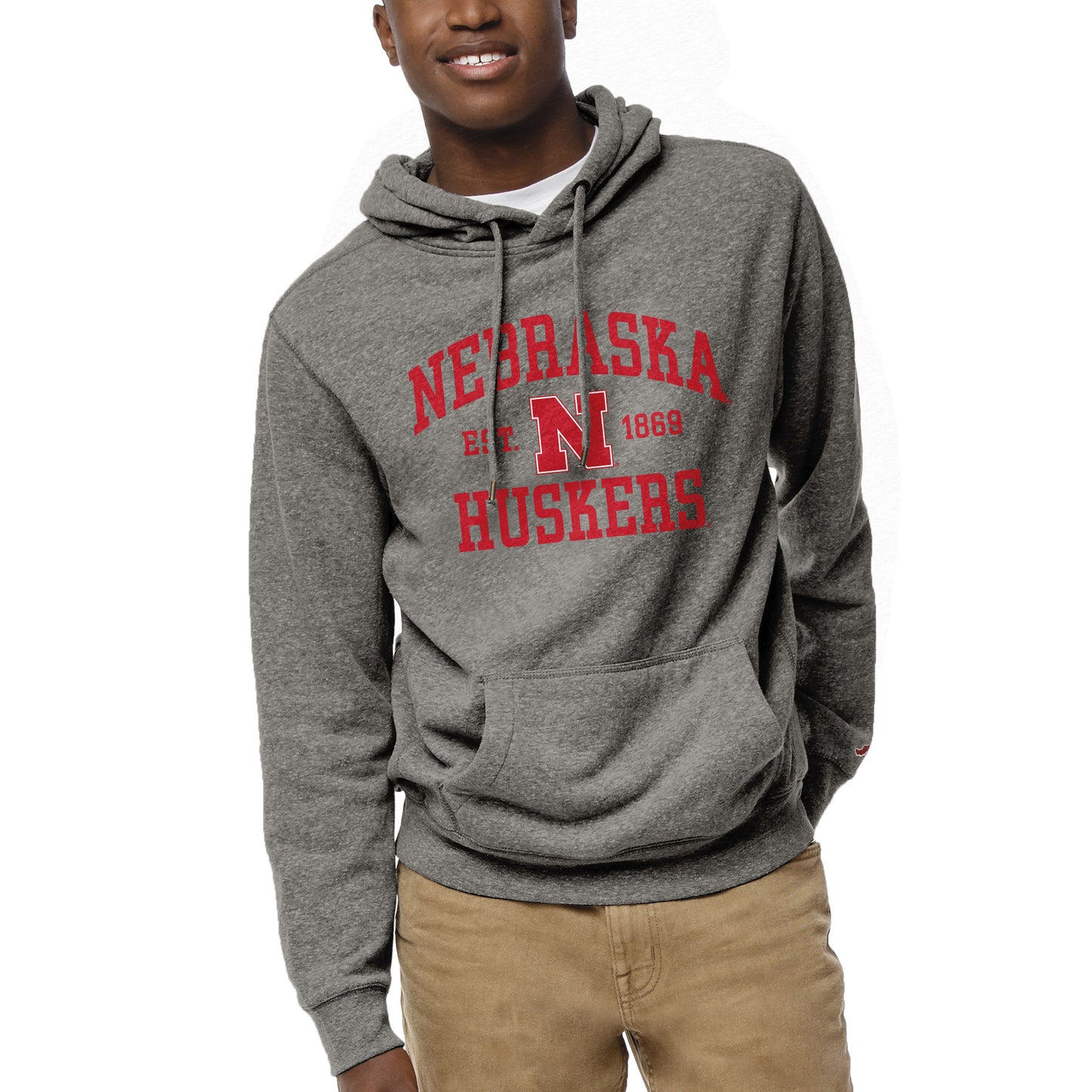 Men's League Collegiate Wear Heather Gray Nebraska Huskers Heritage Tri-Blend Pullover Hoodie