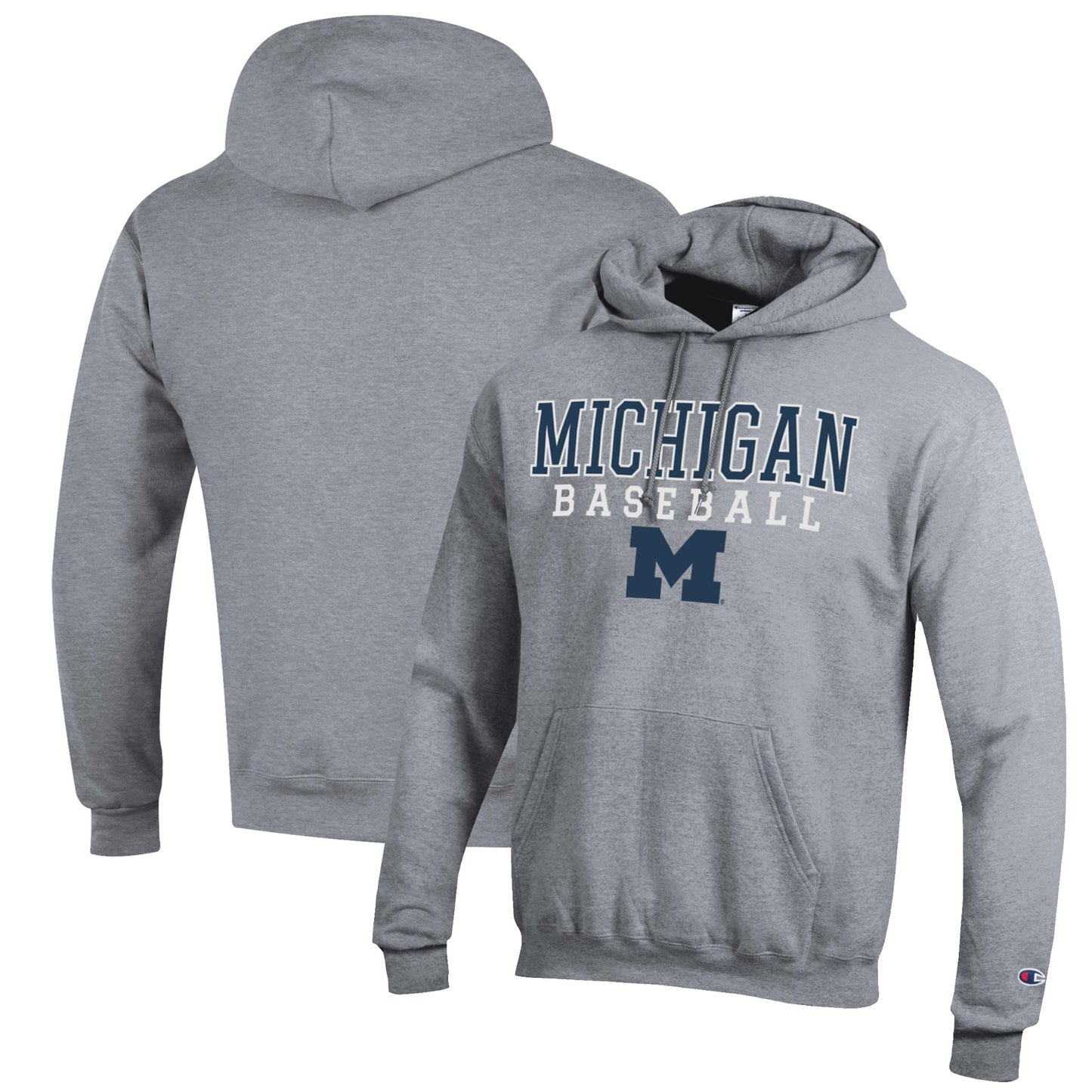 Men's Champion Gray Michigan Wolverines Baseball Stack Pullover Hoodie