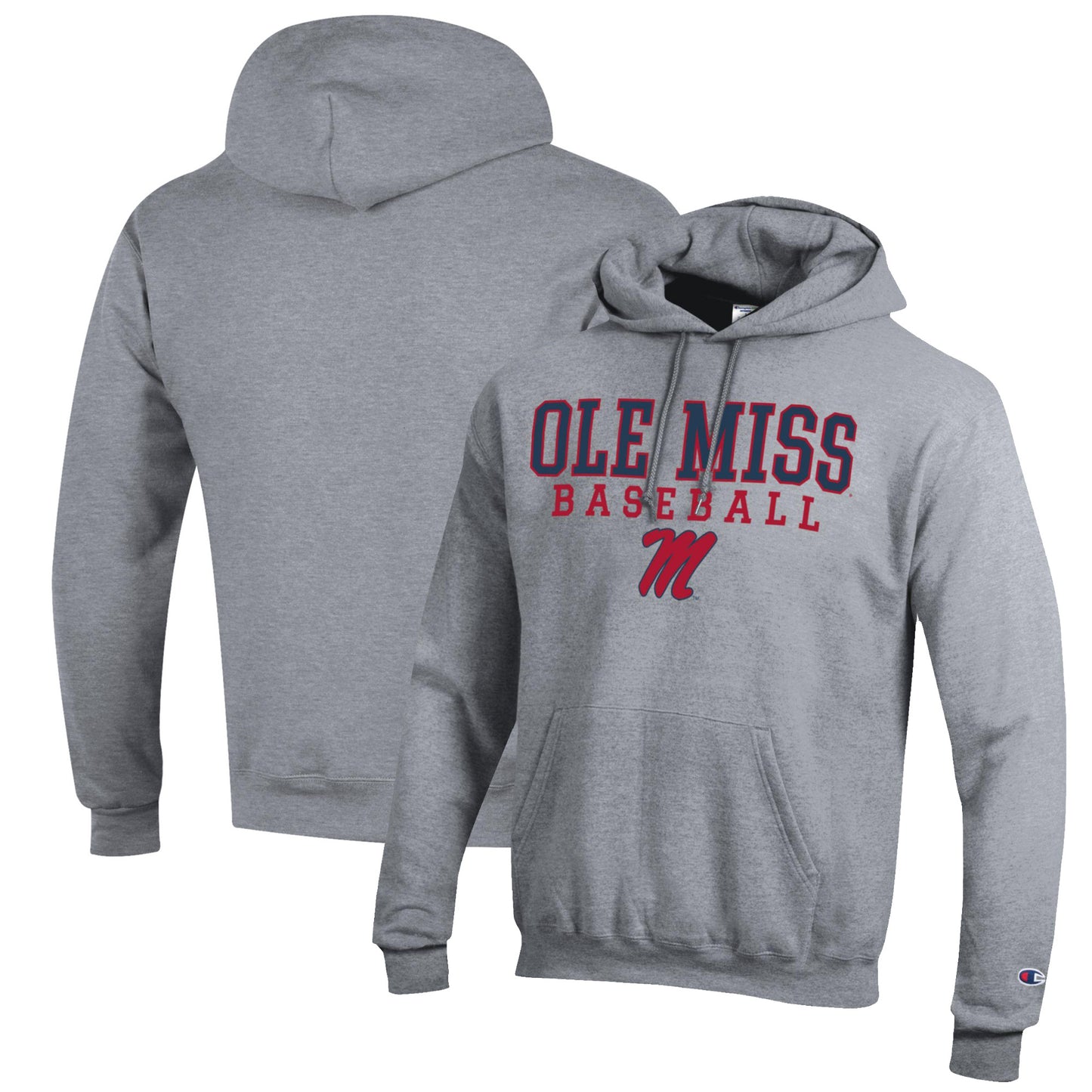 Men's Champion Gray Ole Miss Rebels Baseball Stack Pullover Hoodie