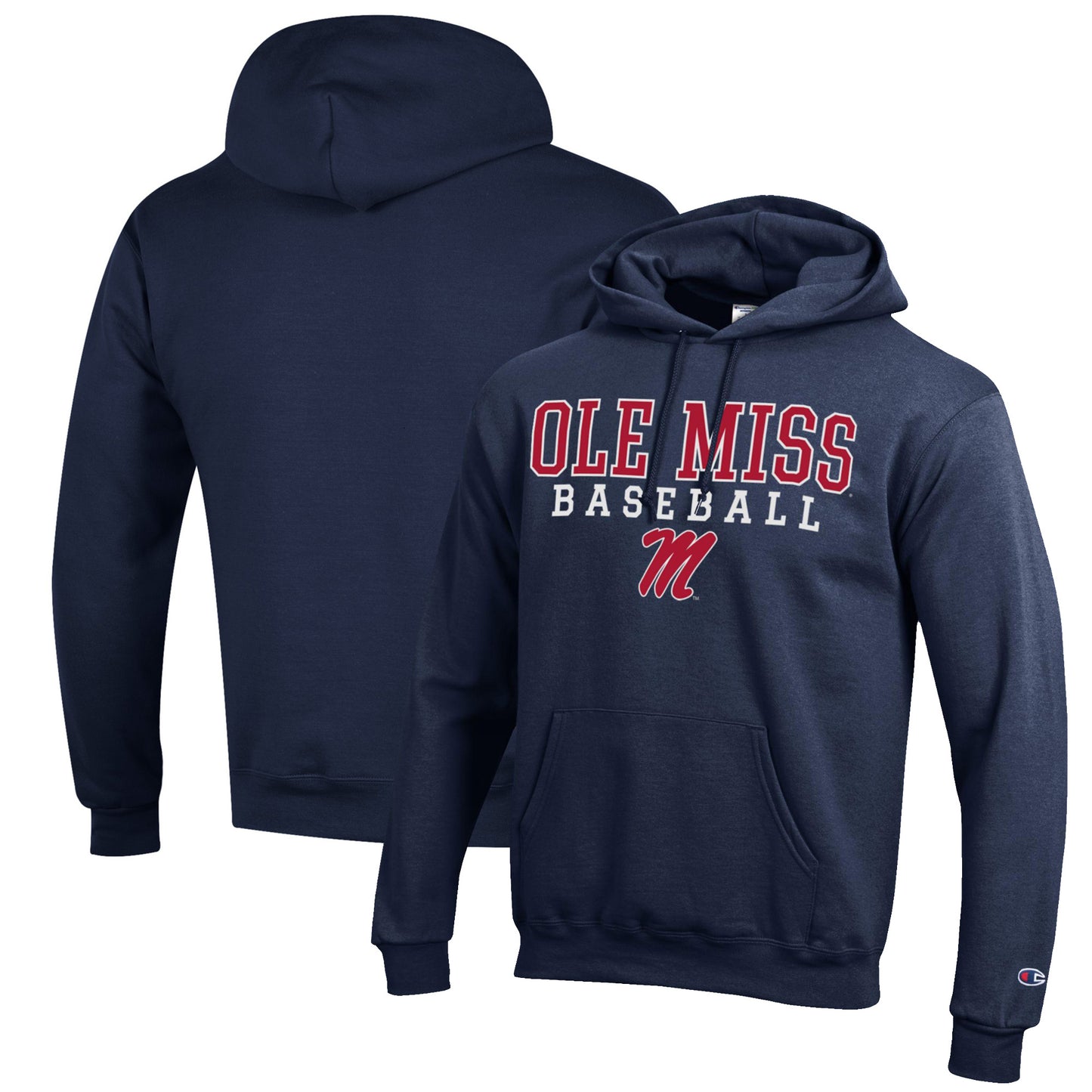Men's Champion Navy Ole Miss Rebels Baseball Stack Pullover Hoodie