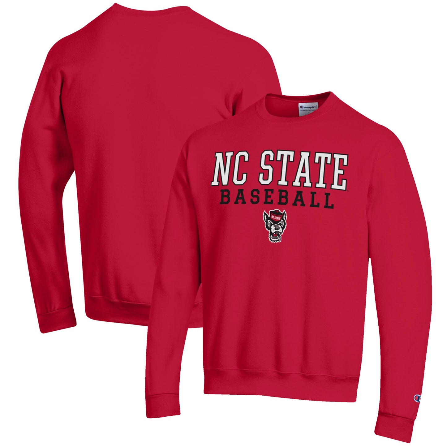 Men's Champion Red NC State Wolfpack Baseball Stack Pullover Crewneck Sweatshirt