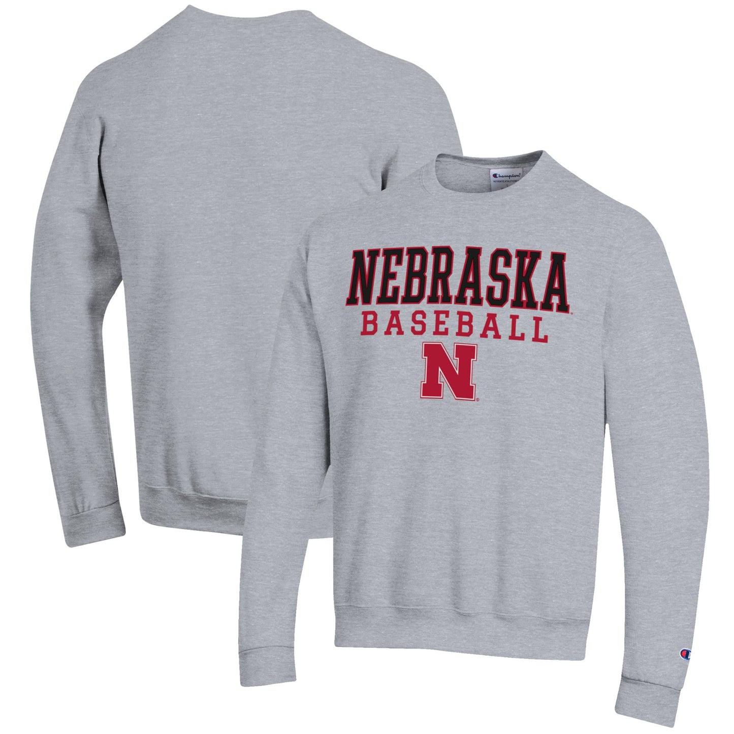 Men's Champion Gray Nebraska Huskers Baseball Stack Pullover Crewneck Sweatshirt