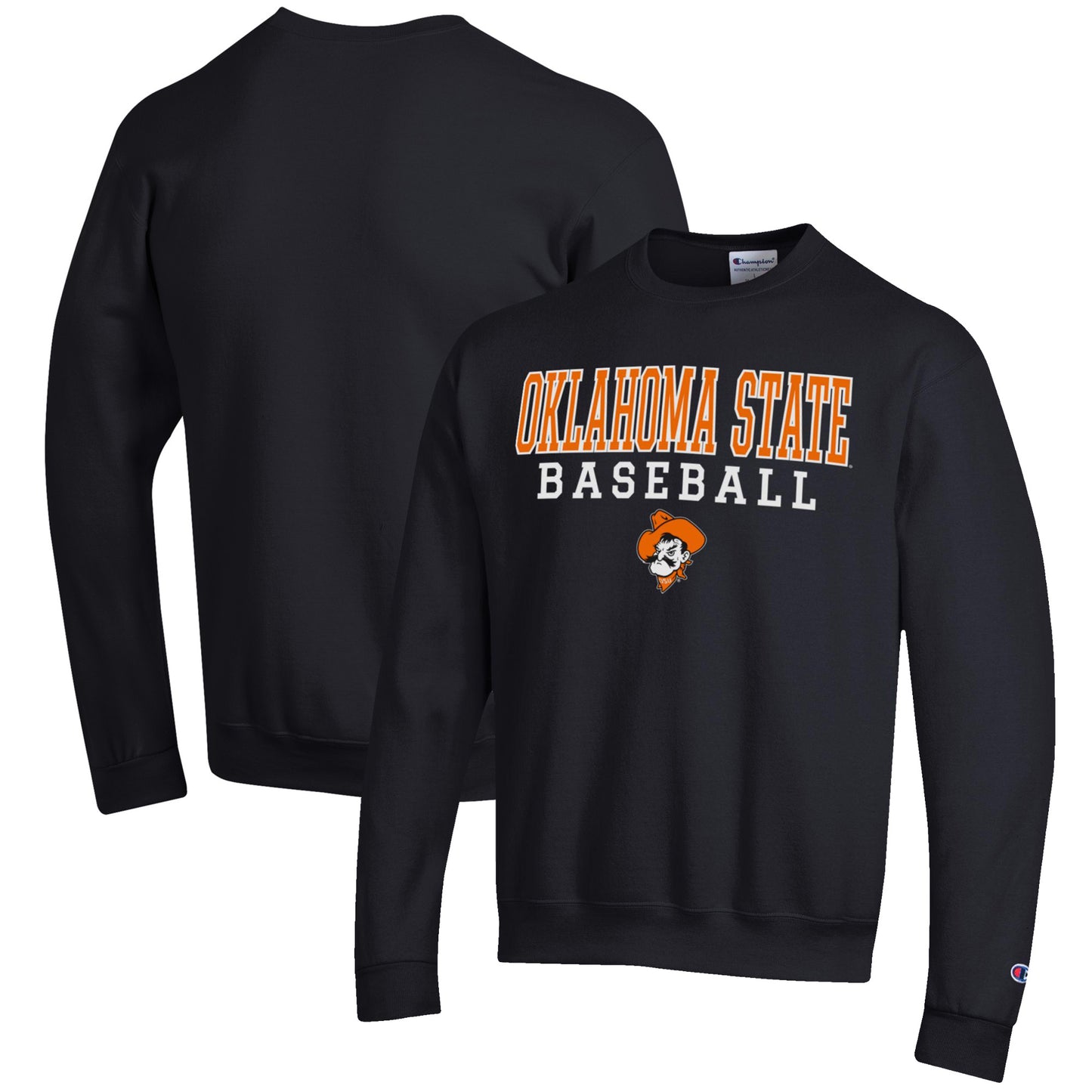Men's Champion Black Oklahoma State Cowboys Baseball Stack Pullover Crewneck Sweatshirt