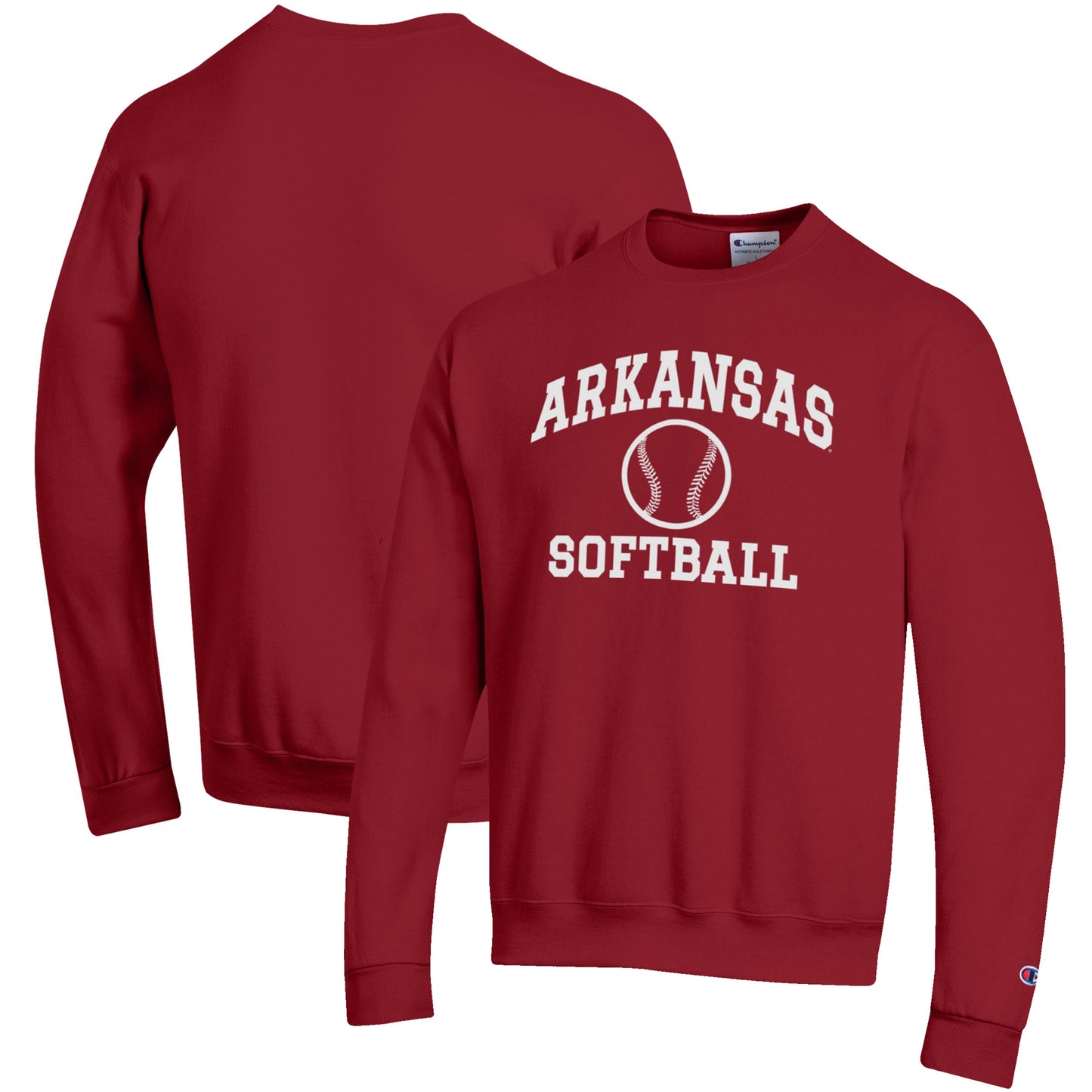 Men's Champion Cardinal Arkansas Razorbacks Softball Icon Crewneck Pullover Sweatshirt