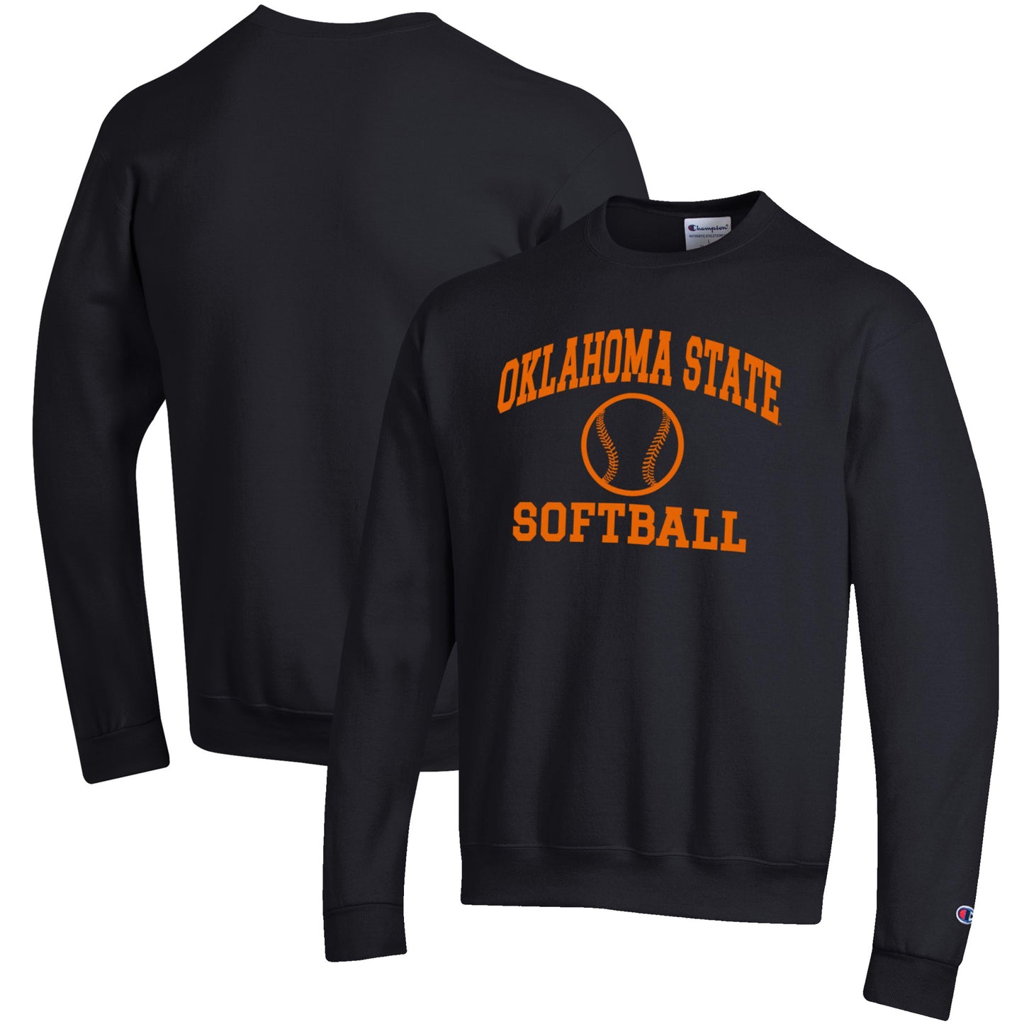 Men's Champion Black Oklahoma State Cowboys Softball Icon Crewneck Pullover Sweatshirt