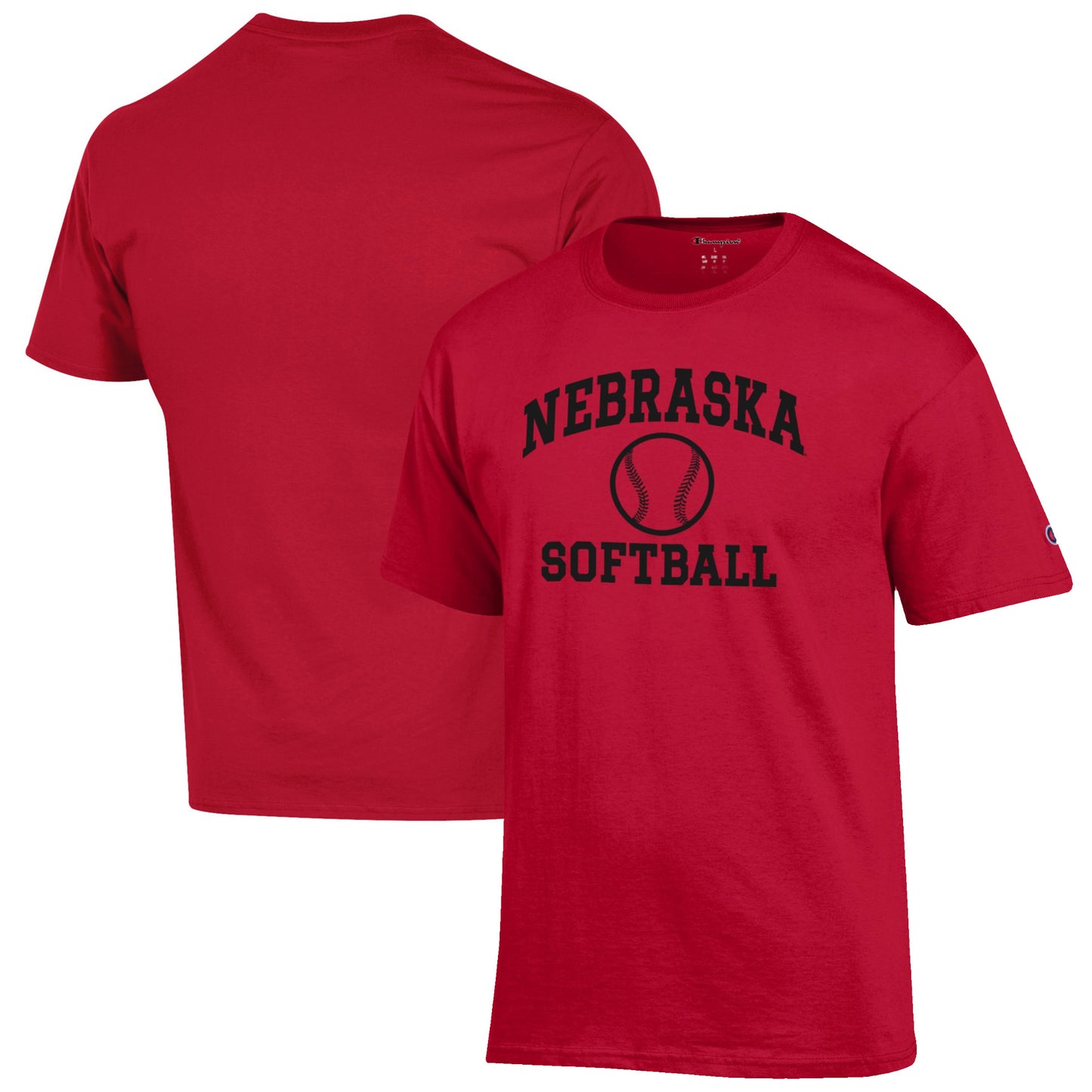 Men's Champion Scarlet Nebraska Huskers Softball Icon T-Shirt
