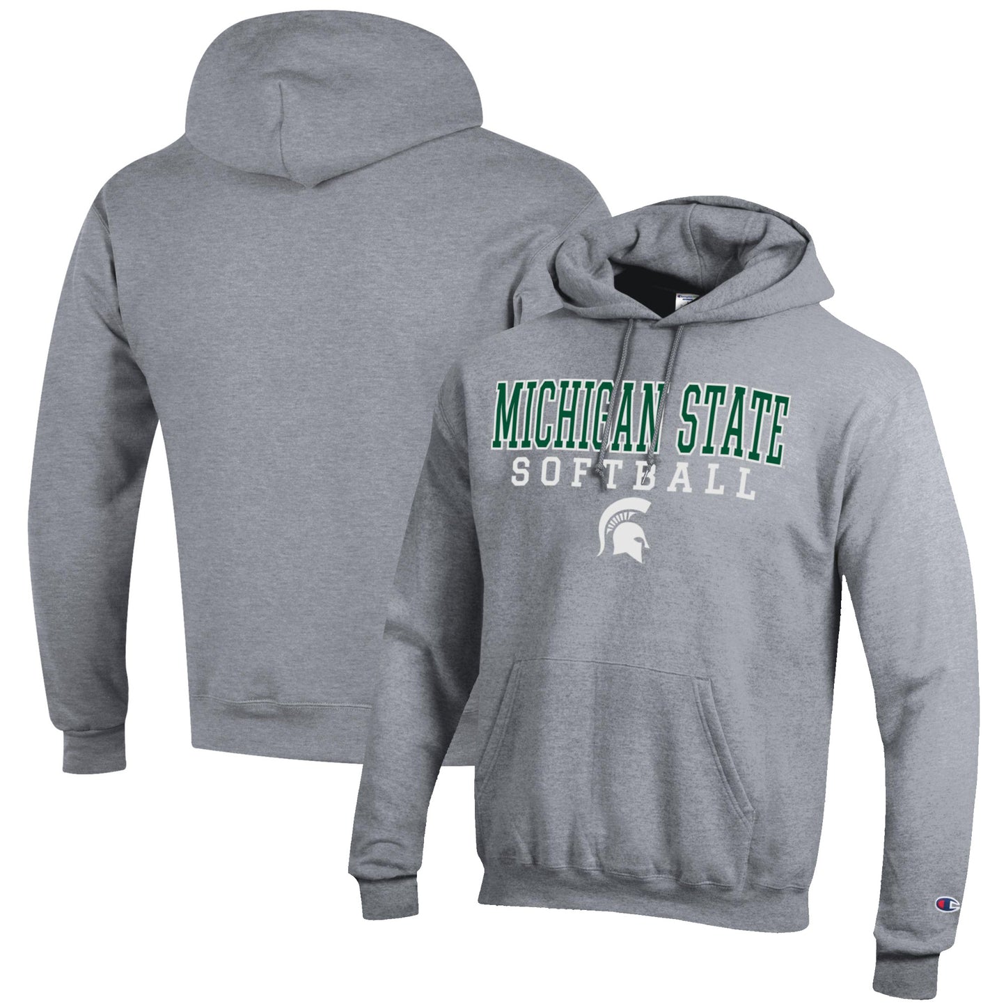 Men's Champion Gray Michigan State Spartans Softball Stack Pullover Hoodie