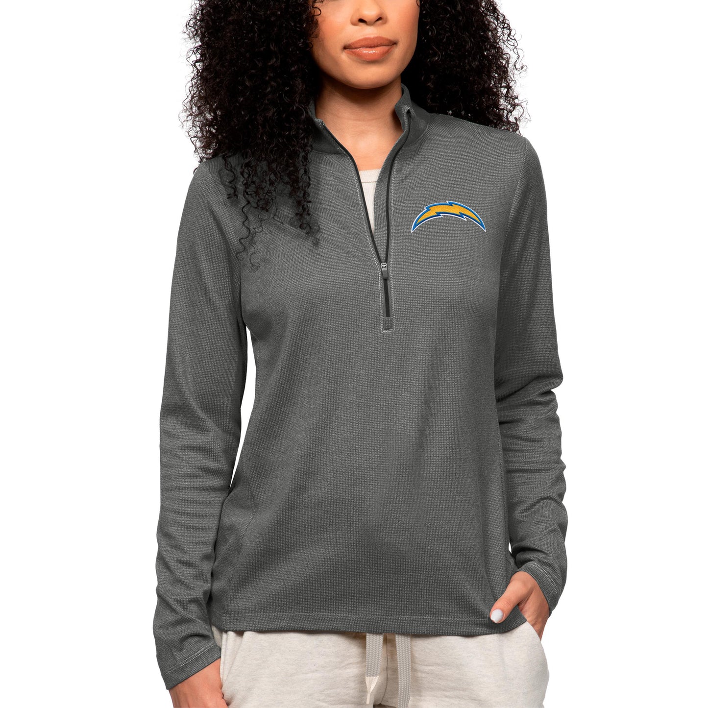 Women's Antigua Heathered Charcoal Los Angeles Chargers Epic Quarter-Zip Top