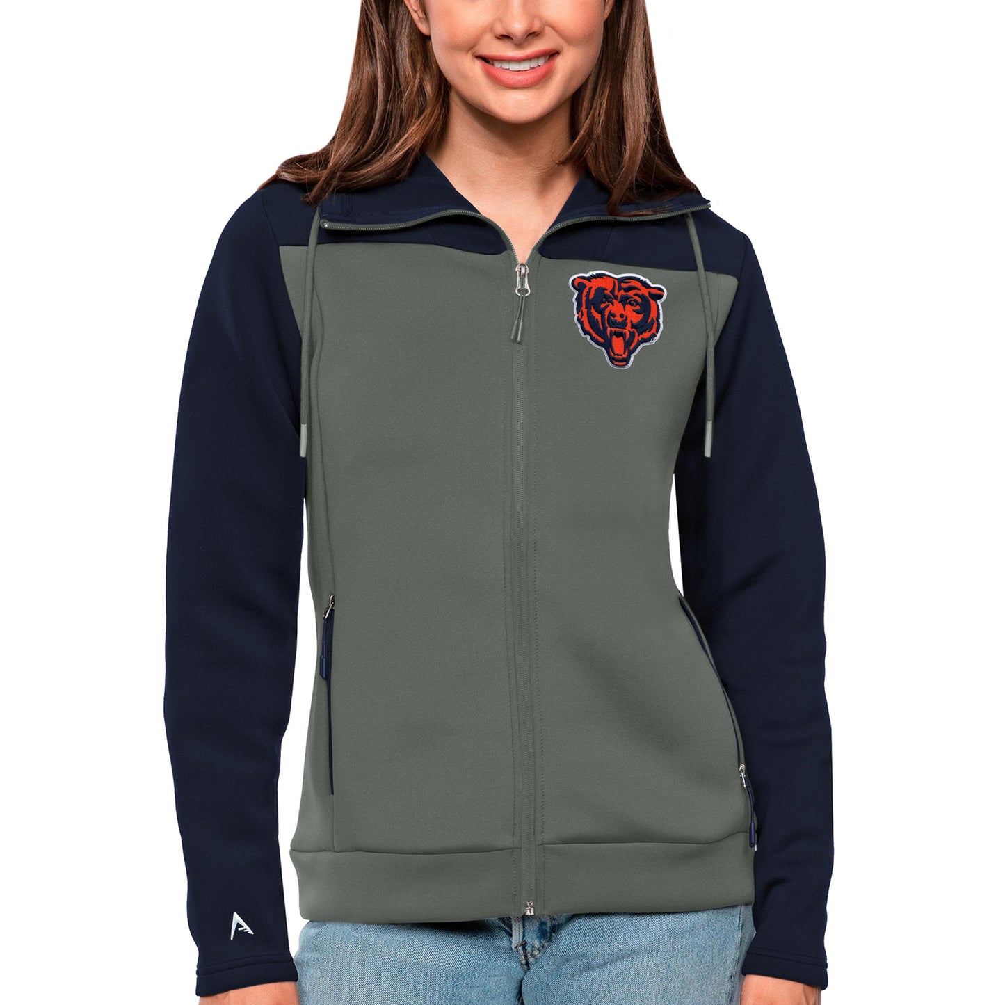Women's Antigua Navy/Steel Chicago Bears Protect Full-Zip Jacket