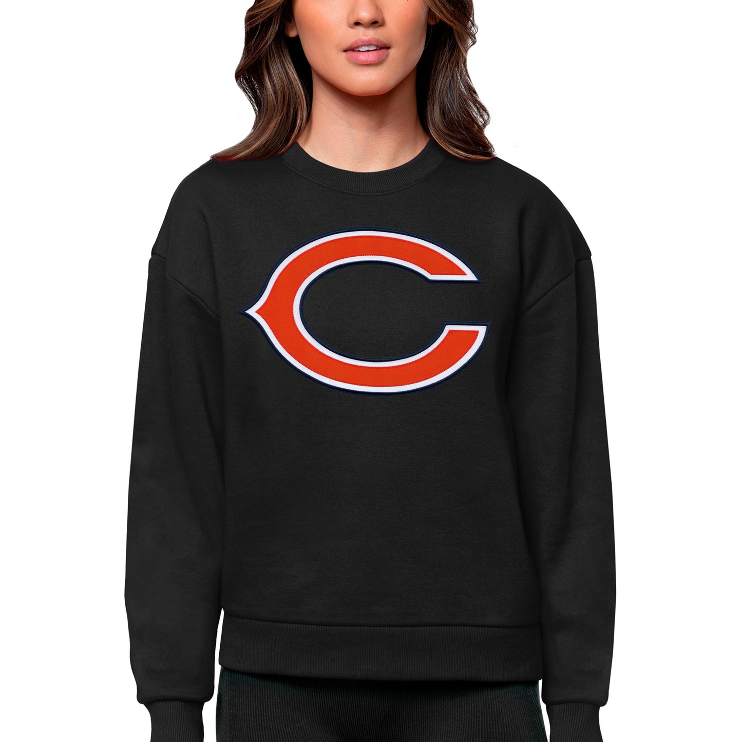Women's Antigua Black Chicago Bears Victory Logo Pullover Sweatshirt