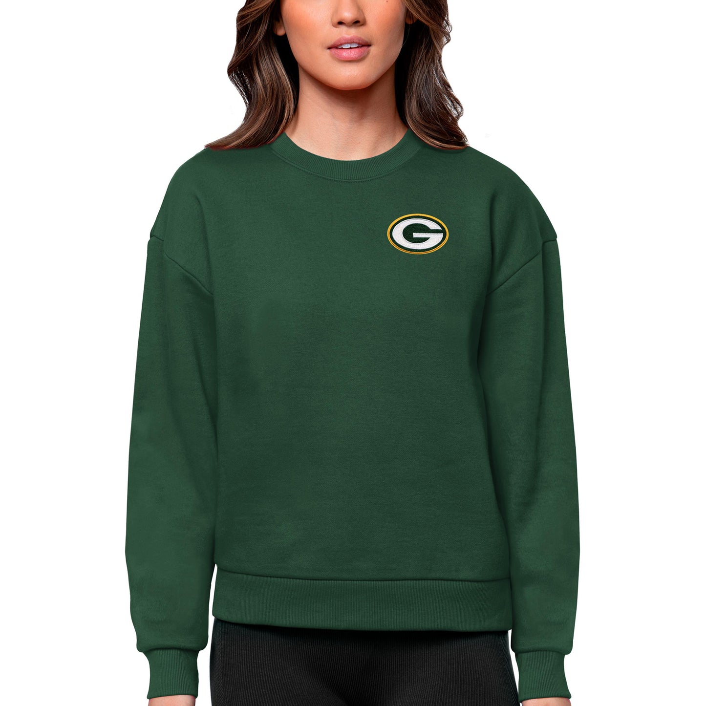 Women's Antigua Green Green Bay Packers Victory Crewneck Pullover Sweatshirt