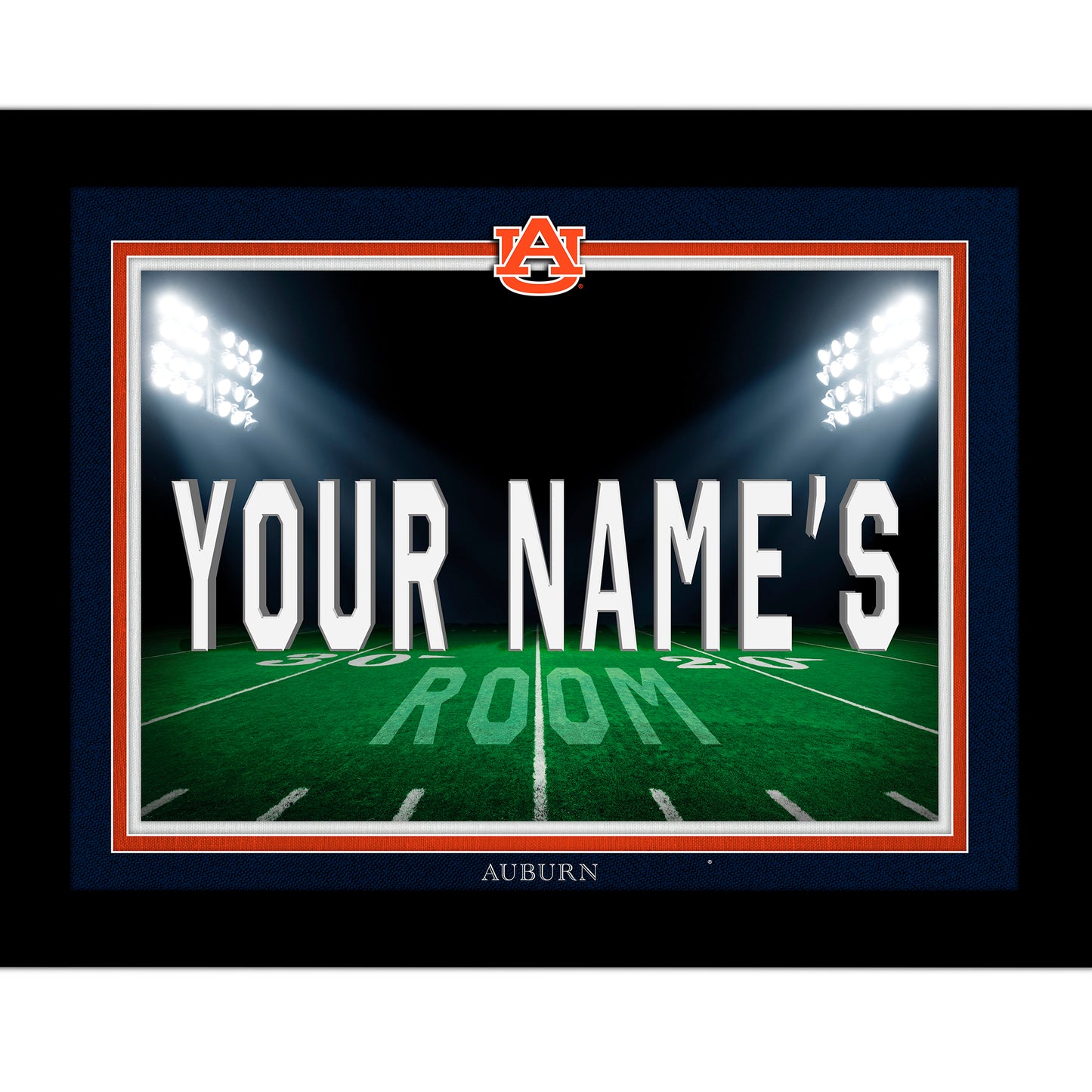 Black Auburn Tigers 12'' x 16'' Personalized Framed Field Spotlight Print