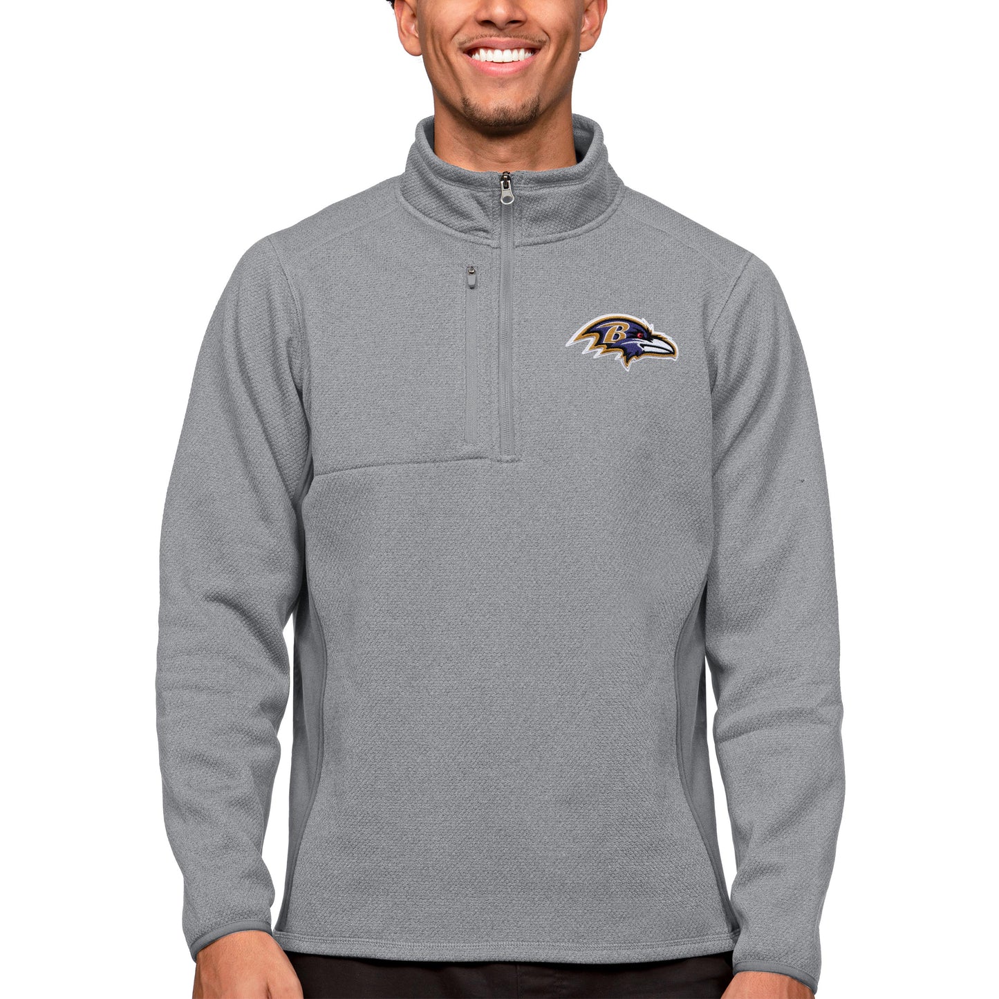 Men's Antigua Heathered Gray Baltimore Ravens Course Quarter-Zip Pullover Top