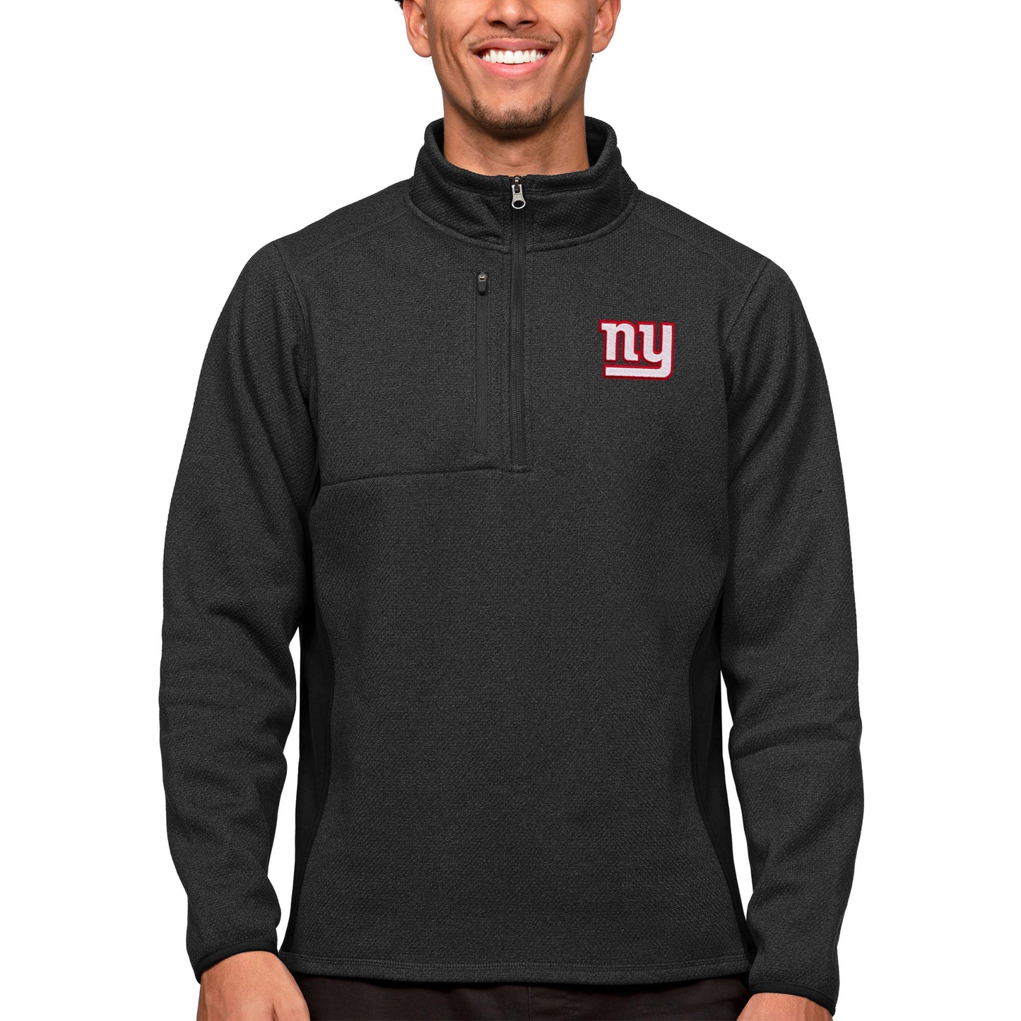 Men's Antigua Heathered Black New York Giants Course Quarter-Zip Pullover Top