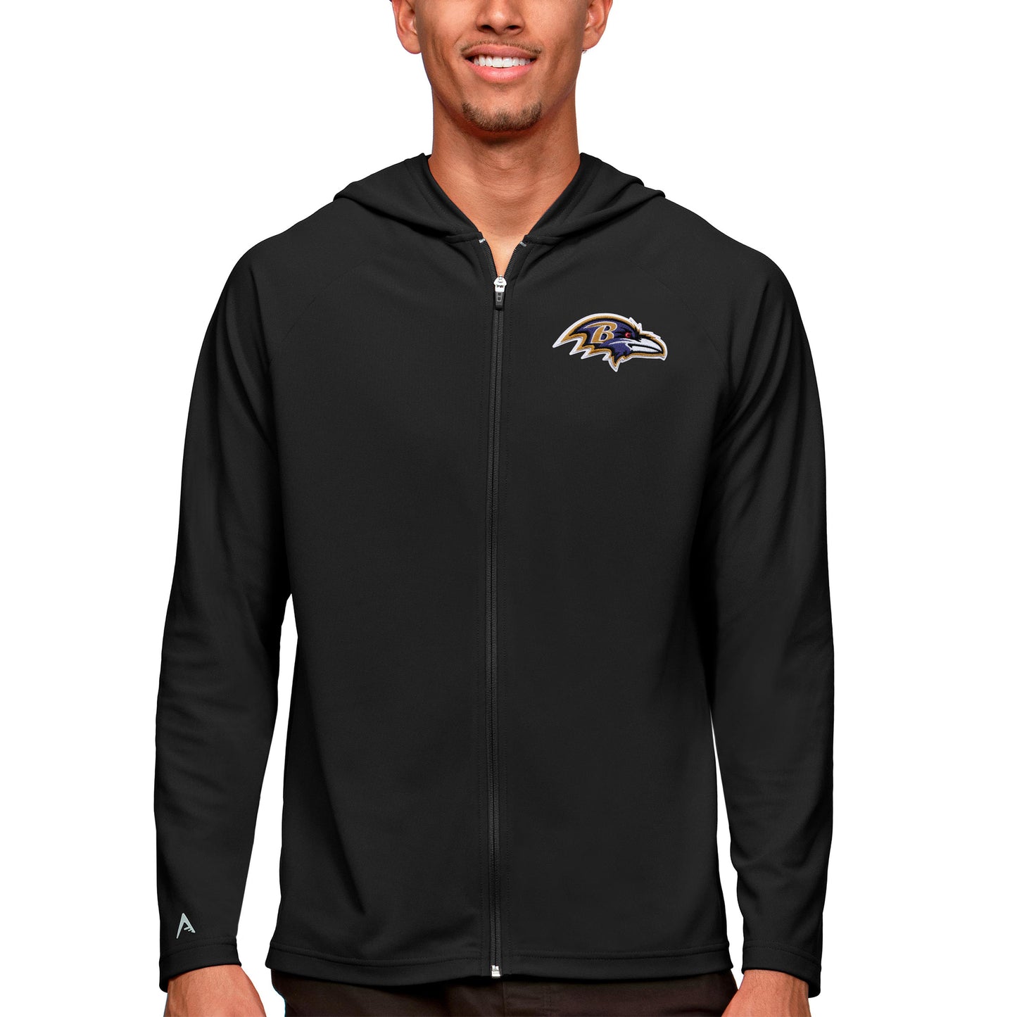 Men's Antigua Black Baltimore Ravens Logo Legacy Full-Zip Hoodie