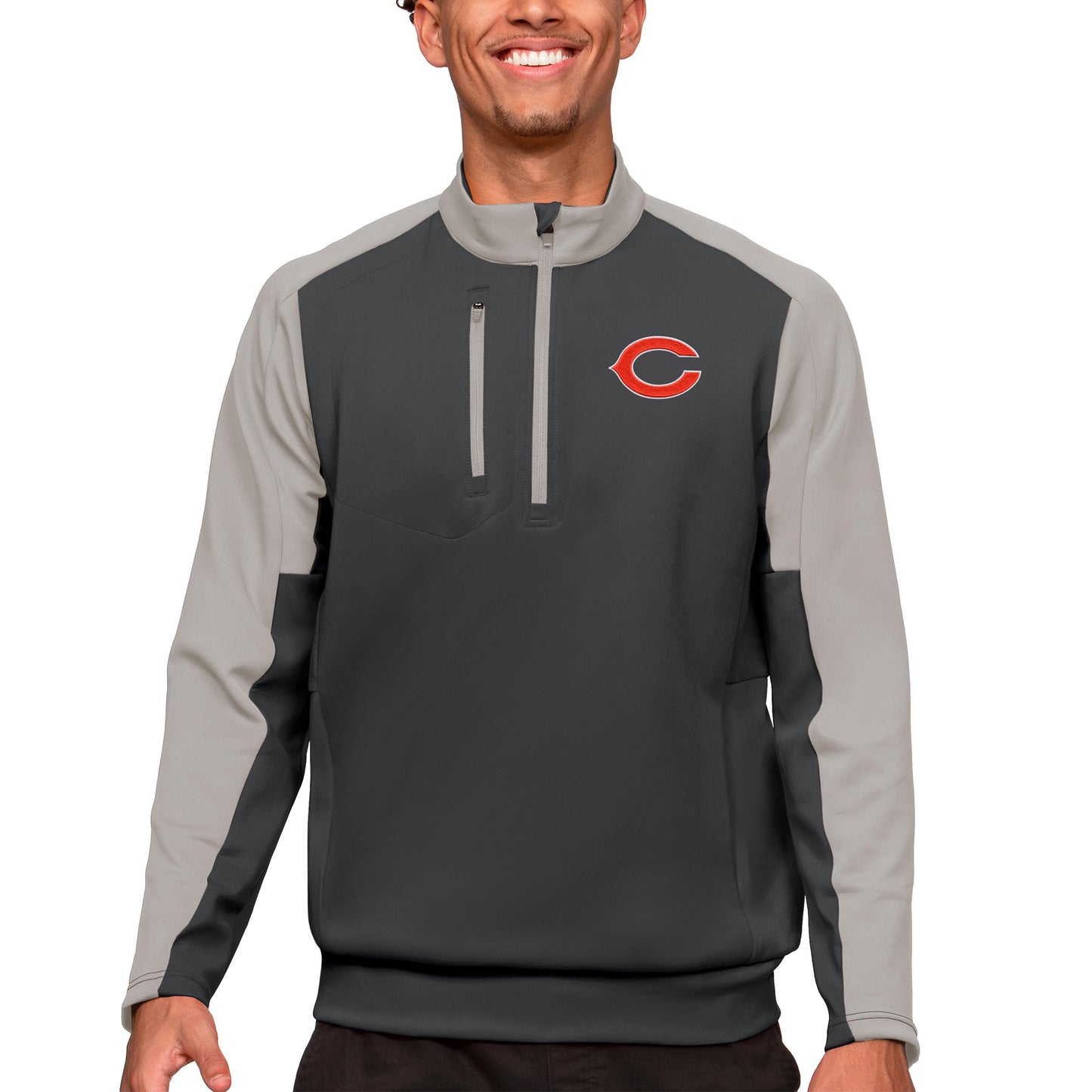 Men's Antigua Charcoal Chicago Bears Team Quarter-Zip Pullover Top