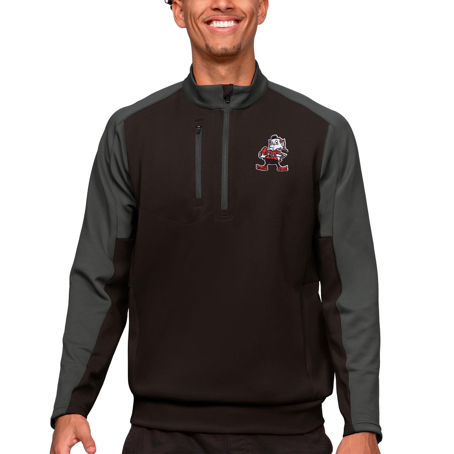Men's Antigua Brown Cleveland Browns Team Quarter-Zip Pullover Top