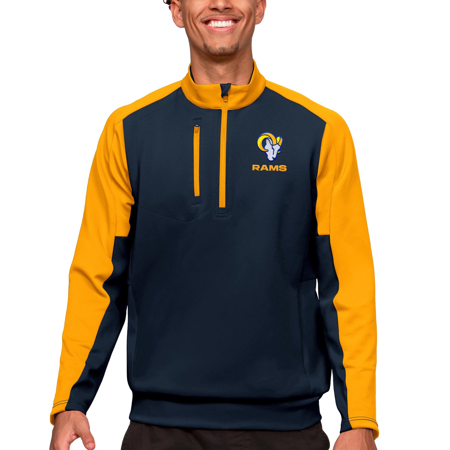 Men's Antigua Navy Los Angeles Rams Team Quarter-Zip Pullover Top