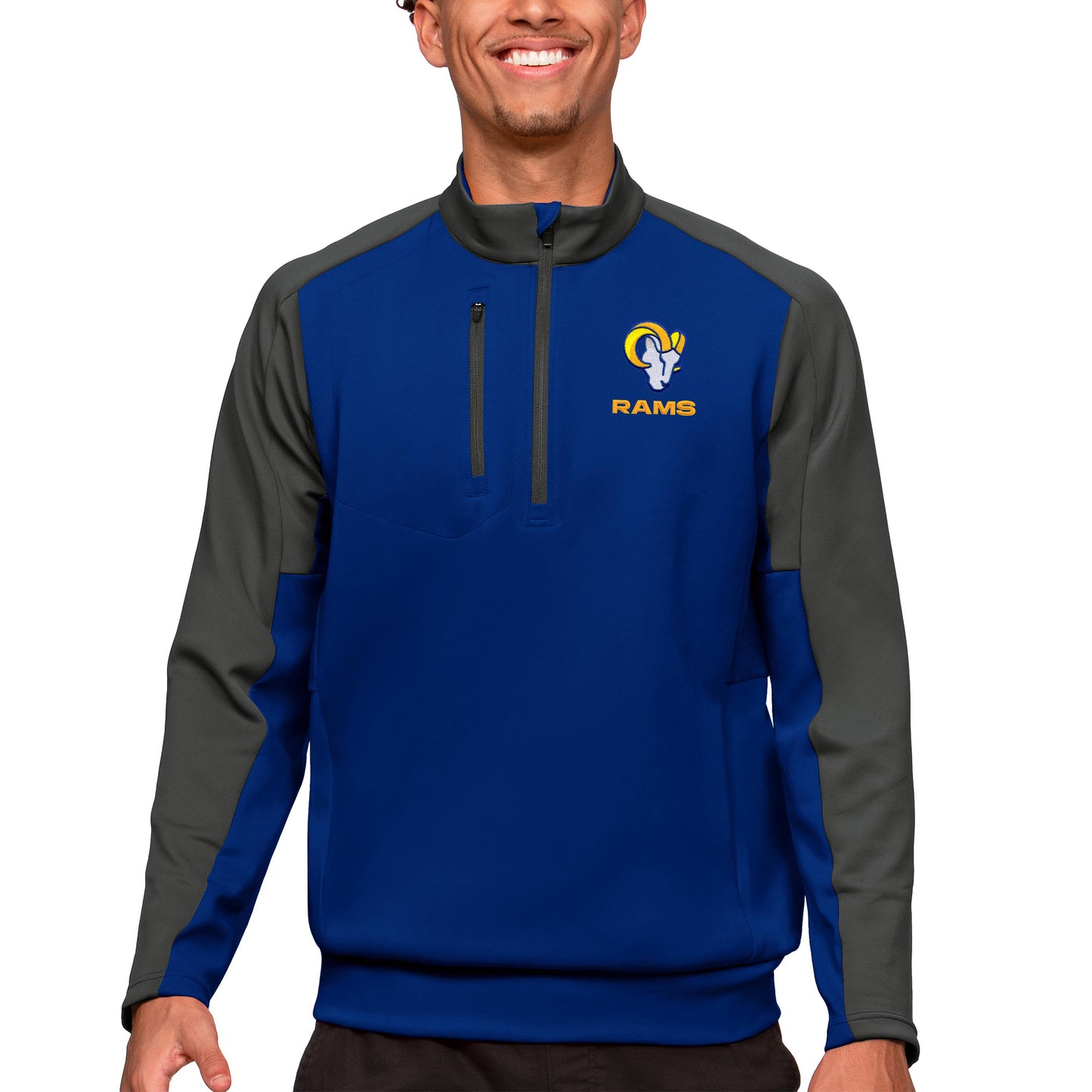 Men's Antigua Royal Los Angeles Rams Team Quarter-Zip Pullover Top