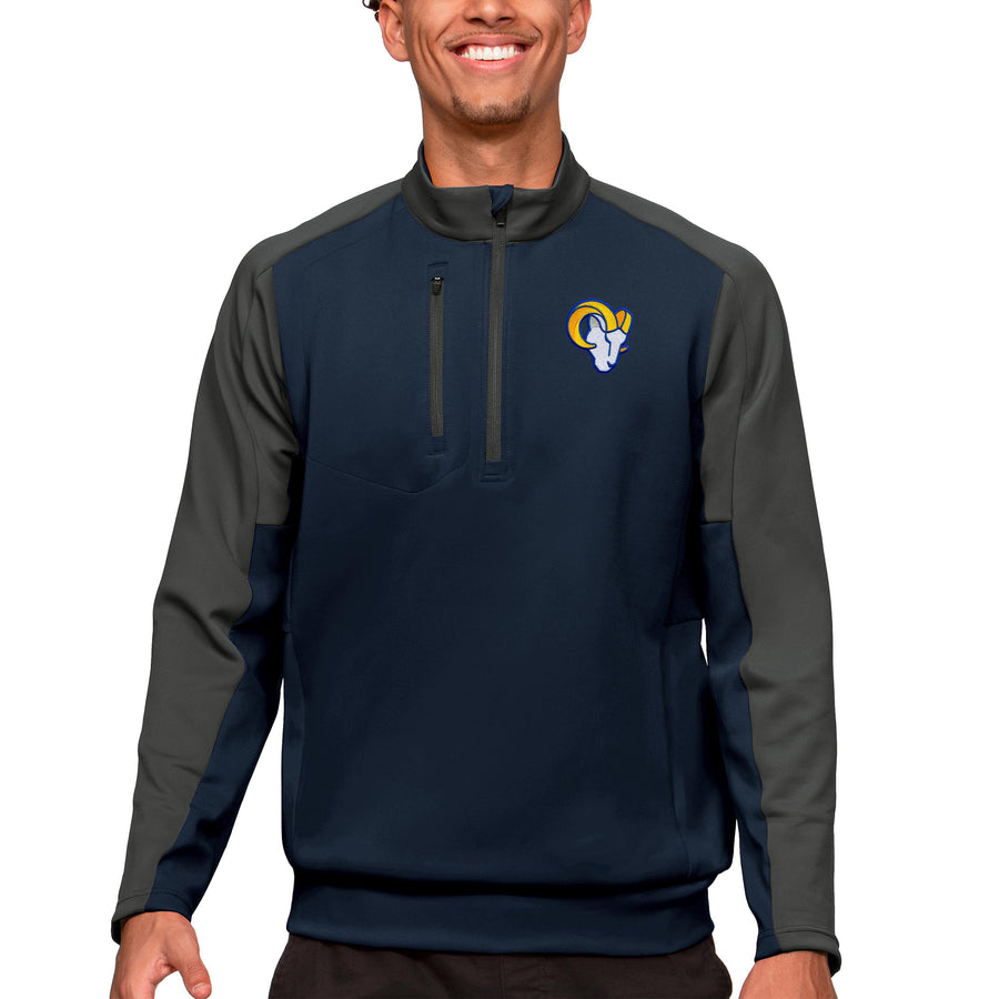Men's Antigua Navy Los Angeles Rams Team Quarter-Zip Pullover Top