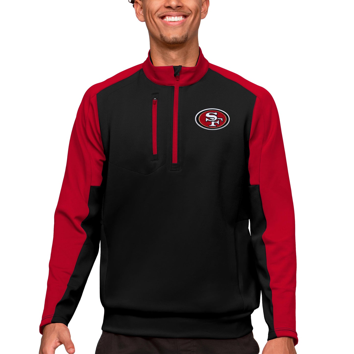 Men's Antigua Black San Francisco 49ers Team Quarter-Zip Pullover Top