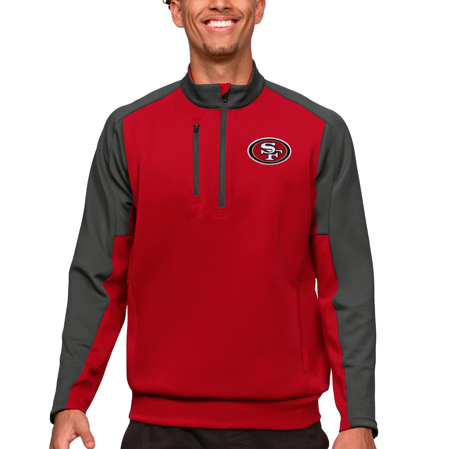 Men's Antigua Scarlet San Francisco 49ers Team Quarter-Zip Pullover Top