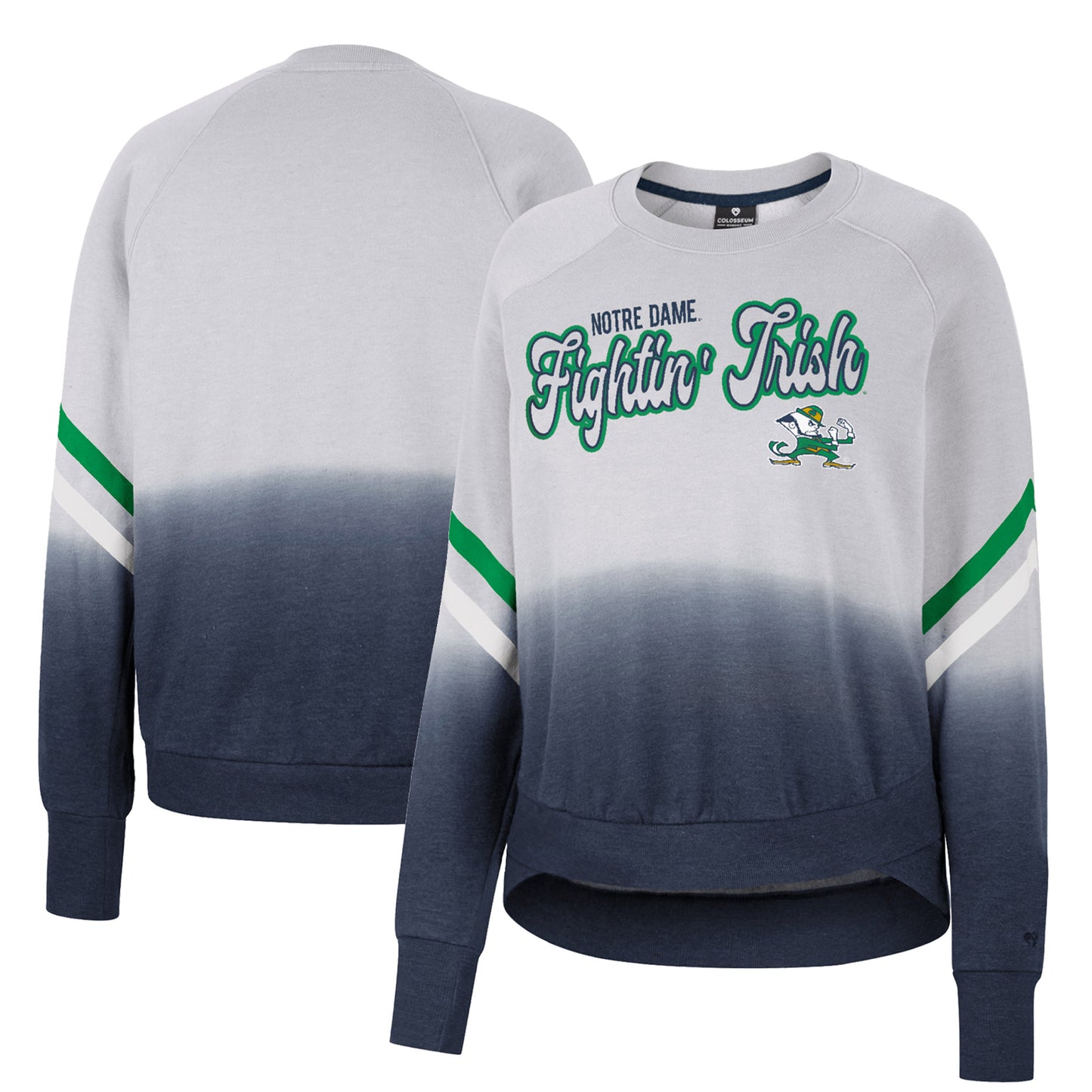 Women's Colosseum Gray Notre Dame Fighting Irish Cue Cards Dip-Dye Raglan Pullover Sweatshirt