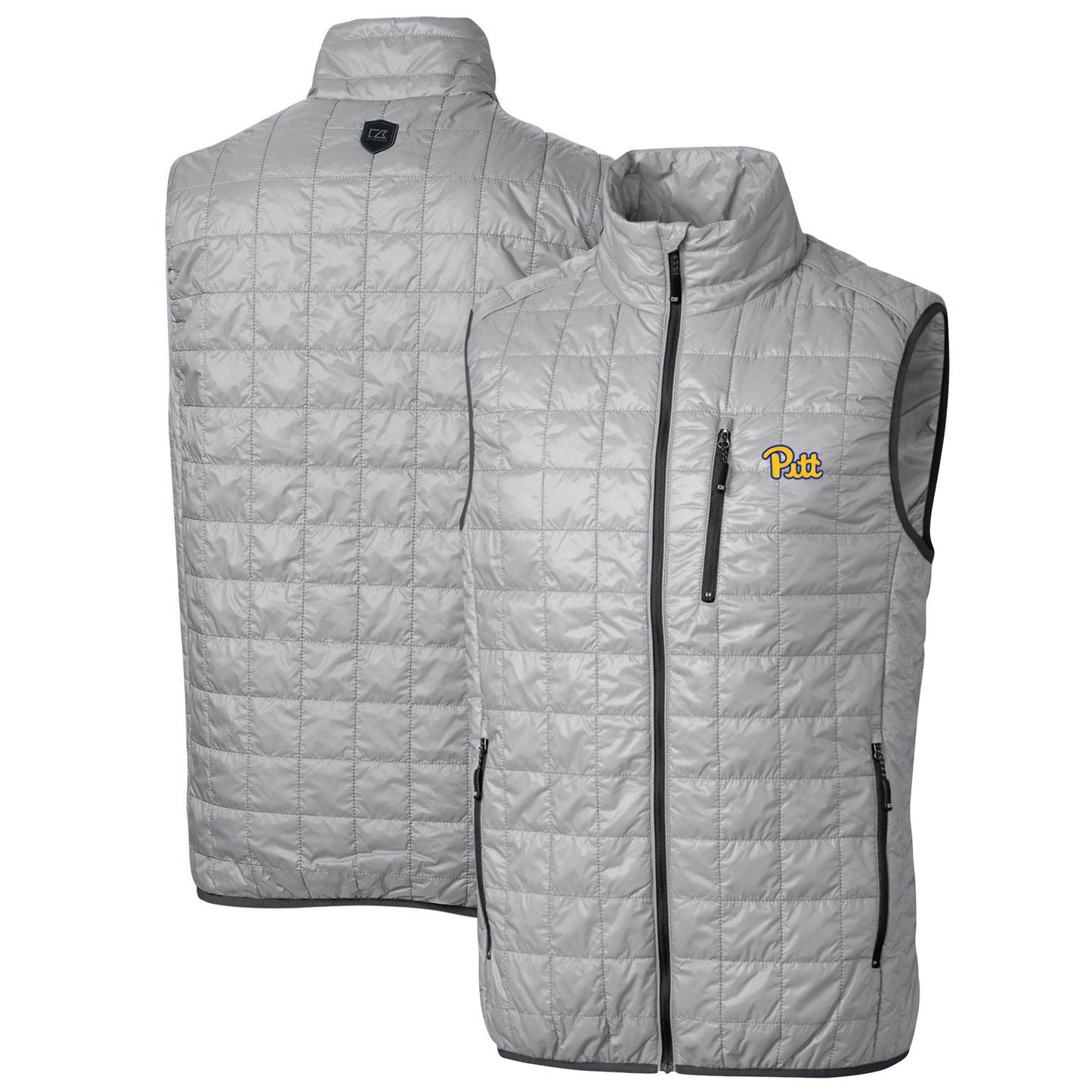 Men's Cutter & Buck Gray Pitt Panthers Big & Tall Rainier PrimaLoft Eco Full-Zip Puffer Vest