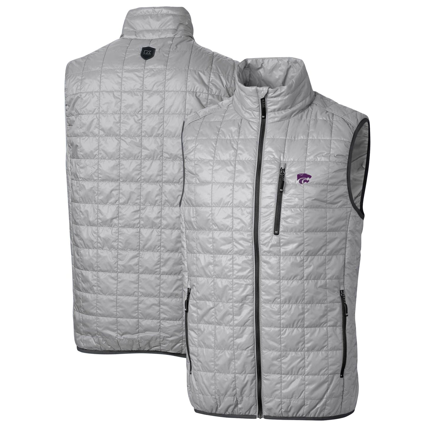 Men's Cutter & Buck Gray Kansas State Wildcats Big & Tall Rainier PrimaLoft Eco Full-Zip Puffer Vest