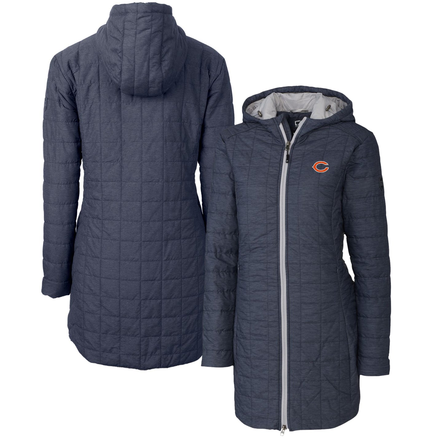 Women's Cutter & Buck Heather Navy Chicago Bears Rainier Primaloft Eco Hooded Long Lightweight Coat